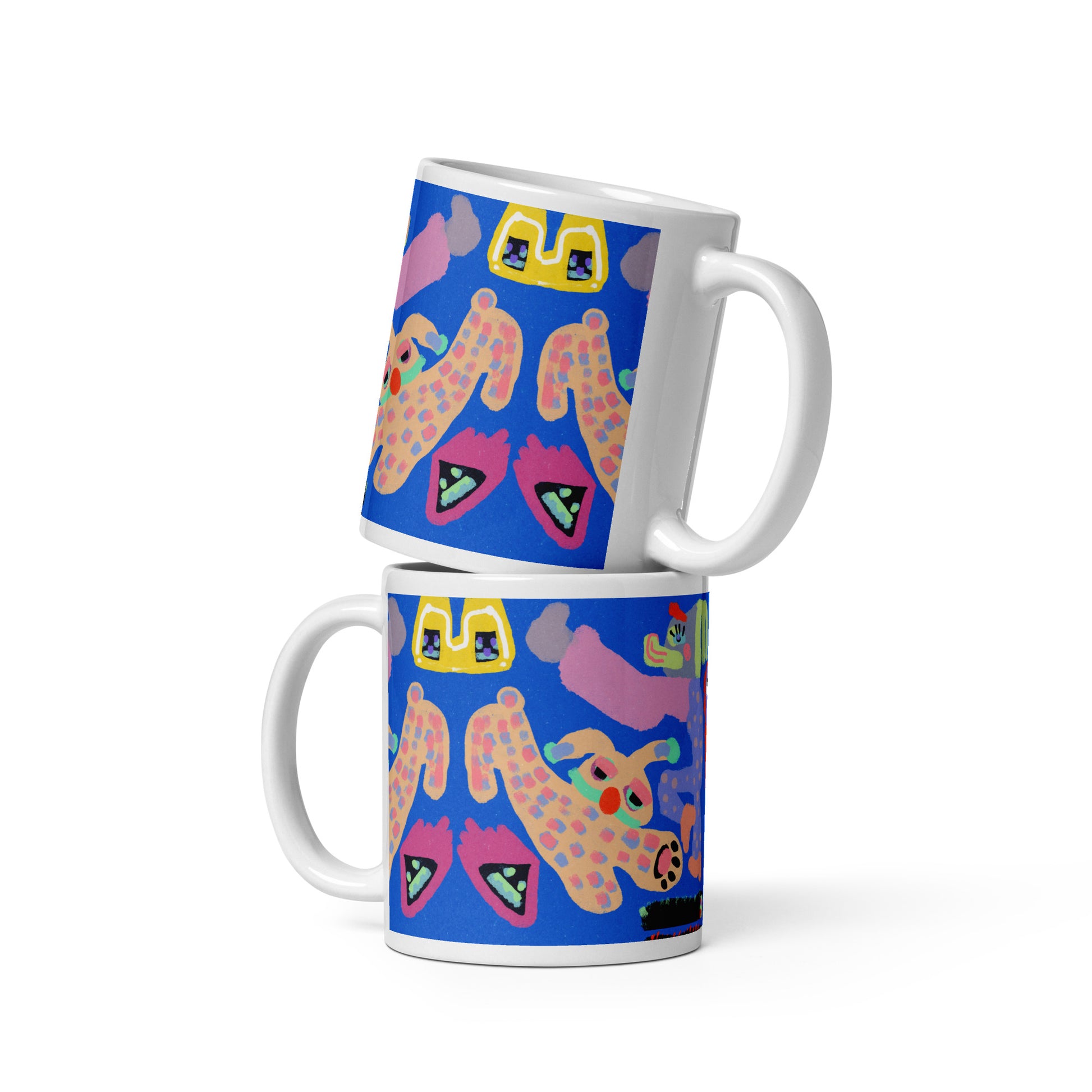 Dishwasher-safe glossy white mug with bold "Night With My Rabbit" artwork, adding weird and wonderful style to your drinkware.