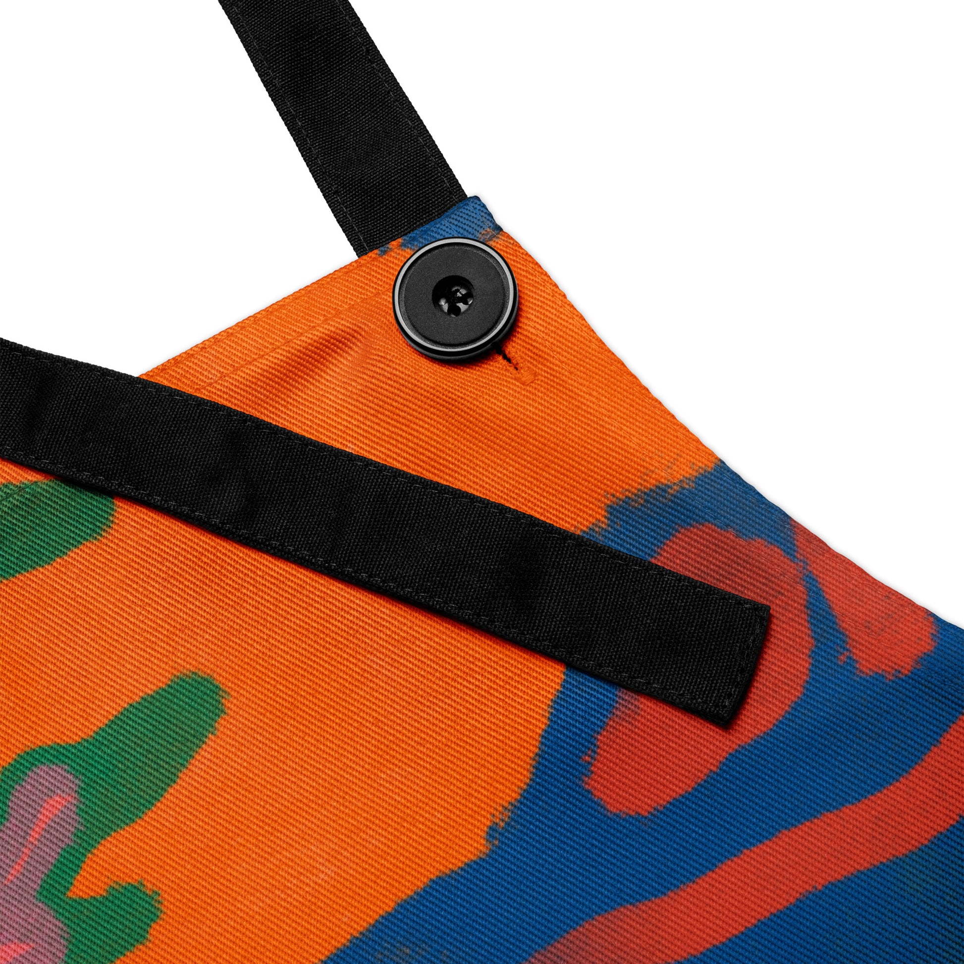 Unique "Spicy Banana" art print apron, designed for kitchen creativity, made with durable, spill-resistant fabric and adjustable straps.