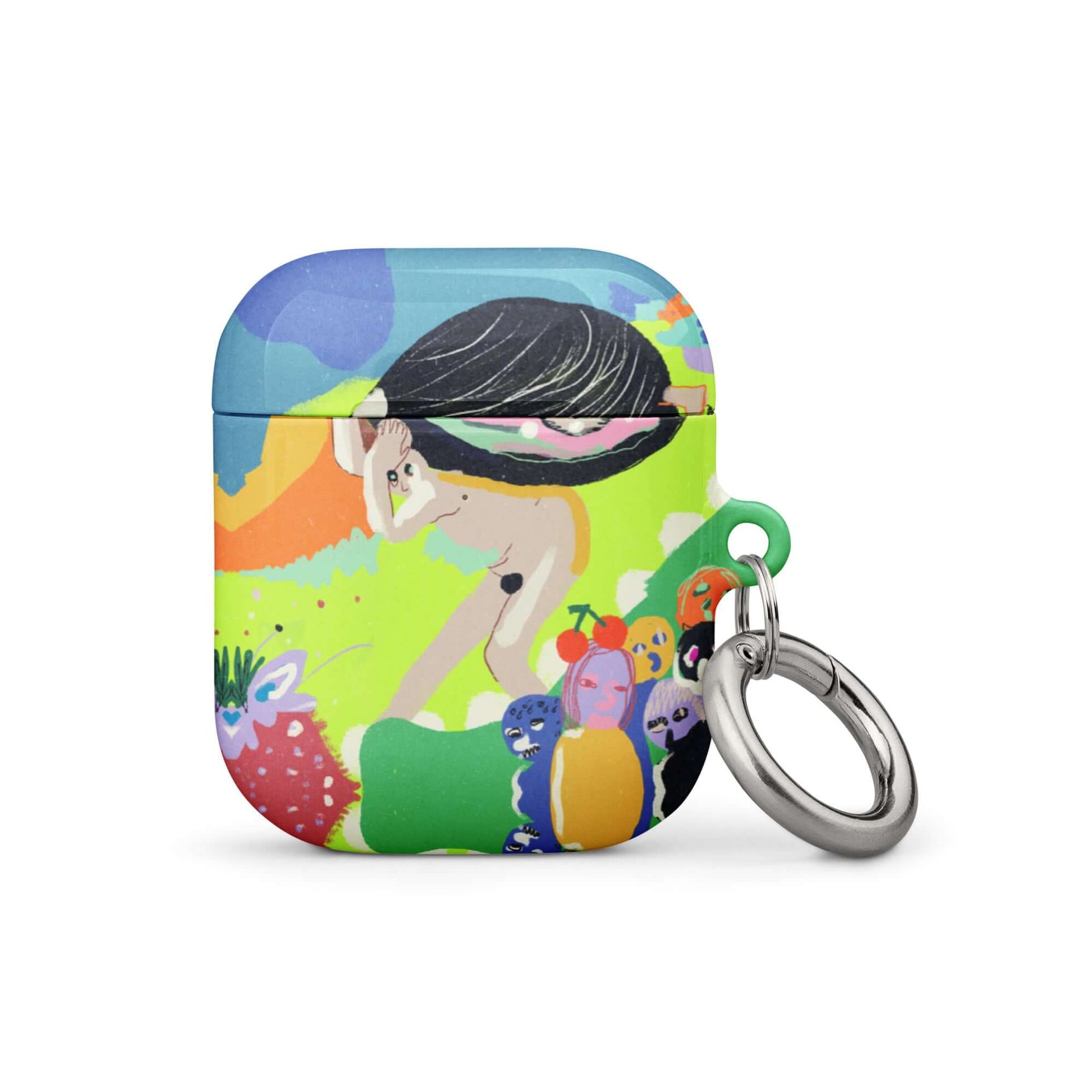 AirPods case with unique artwork inspired by Hieronymus Bosch's surreal and fantastical style, featuring strange creatures and detailed allegorical scenes.
