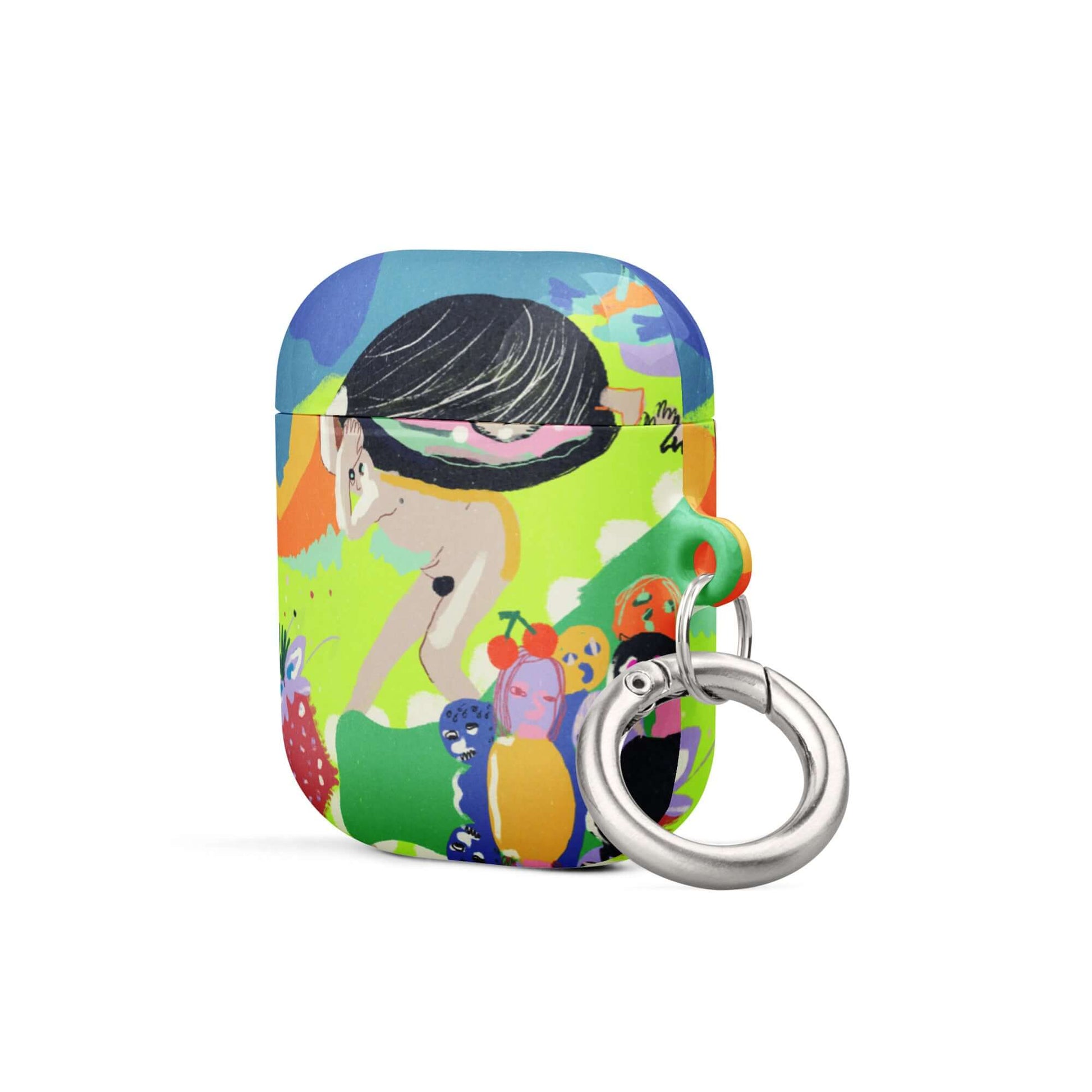 AirPods case with unique artwork inspired by Hieronymus Bosch's surreal and fantastical style, featuring strange creatures and detailed allegorical scenes.