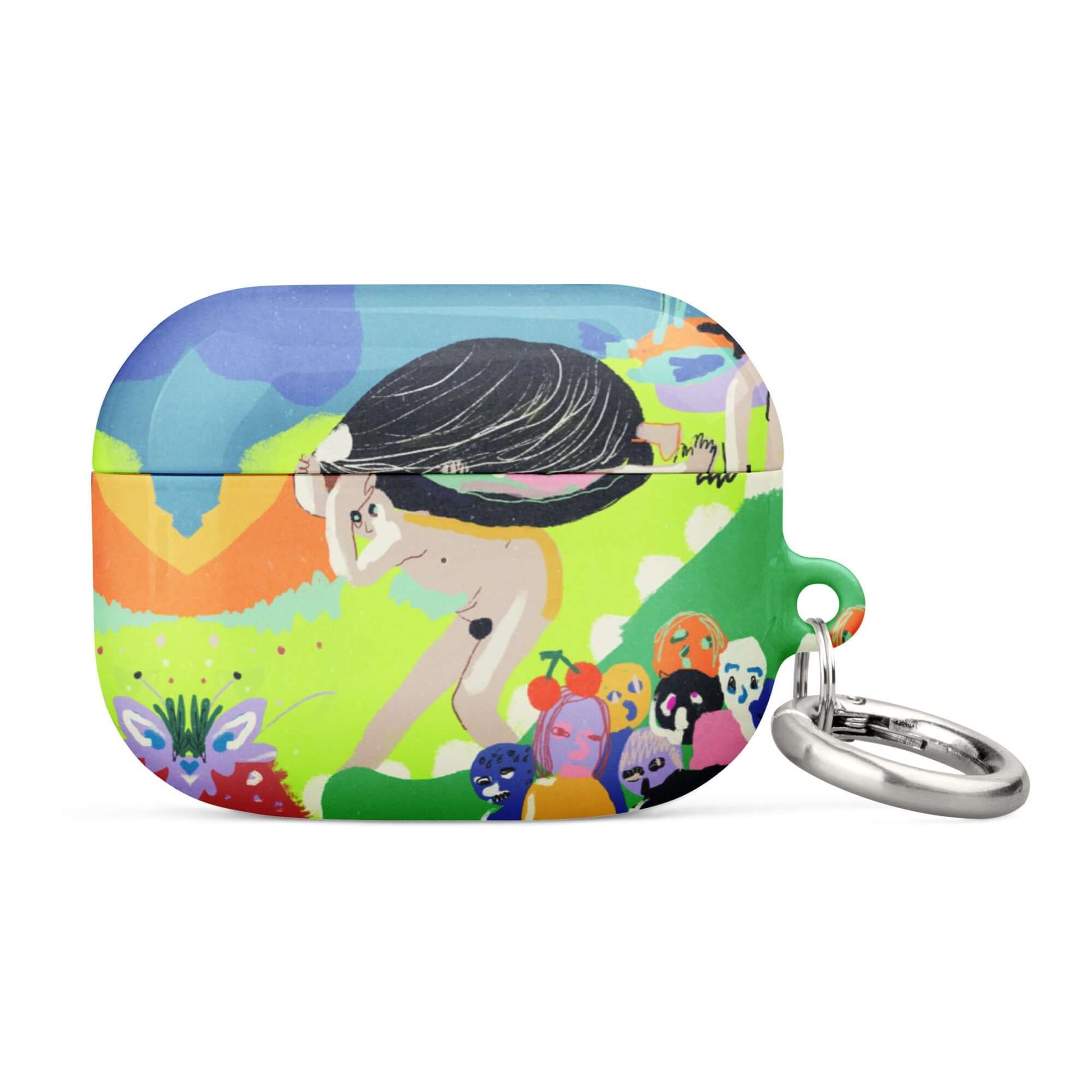 AirPods case with unique artwork inspired by Hieronymus Bosch's surreal and fantastical style, featuring strange creatures and detailed allegorical scenes.