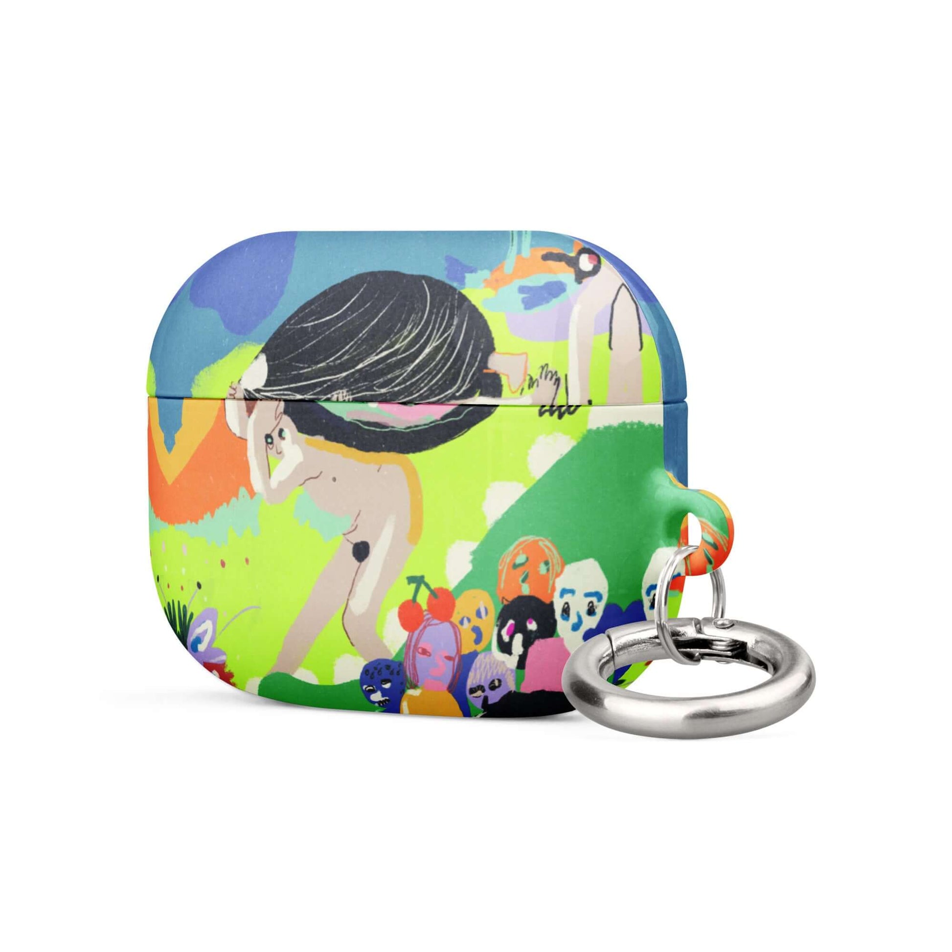 AirPods case featuring a surreal art remake of Hieronymus Bosch's "The Garden of Earthly Delights" with fantastical creatures and vibrant figures.