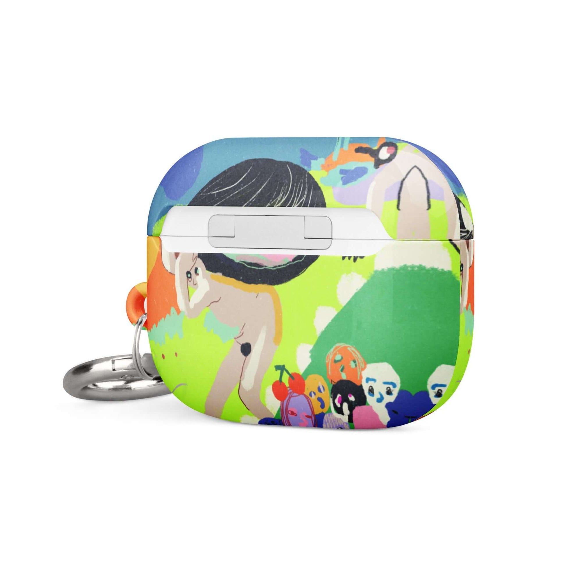 AirPods case featuring a surreal art remake of Hieronymus Bosch's "The Garden of Earthly Delights" with fantastical creatures and vibrant figures.