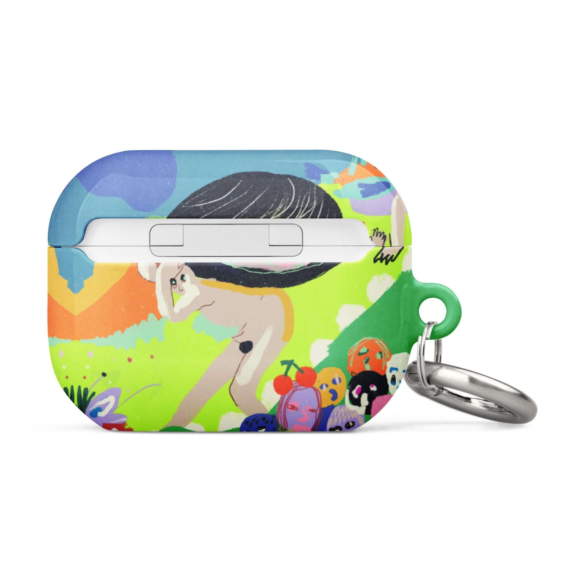 AirPods case featuring a surreal art remake of Hieronymus Bosch's "The Garden of Earthly Delights" with fantastical creatures and vibrant figures.