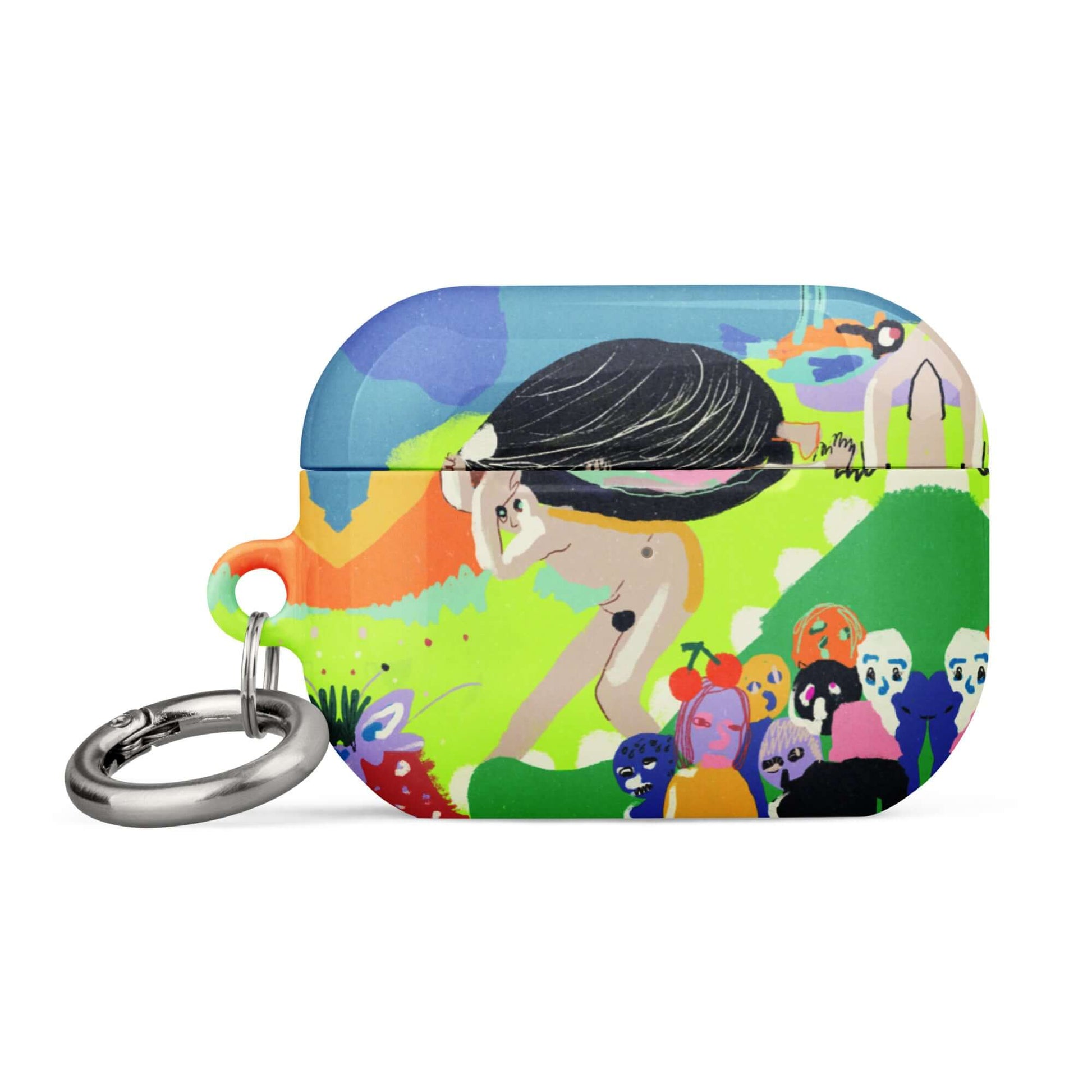 AirPods case featuring a surreal art remake of Hieronymus Bosch's "The Garden of Earthly Delights" with fantastical creatures and vibrant figures.