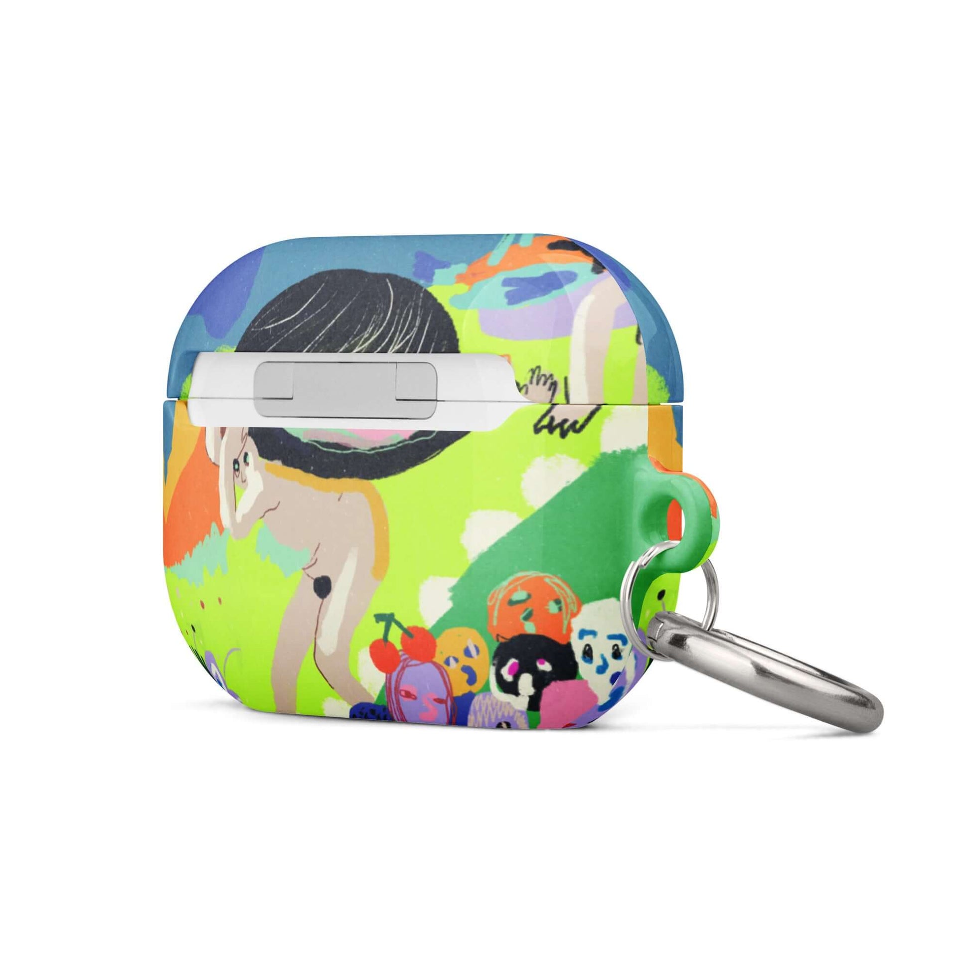 AirPods case featuring a surreal art remake of Hieronymus Bosch's "The Garden of Earthly Delights" with fantastical creatures and vibrant figures.