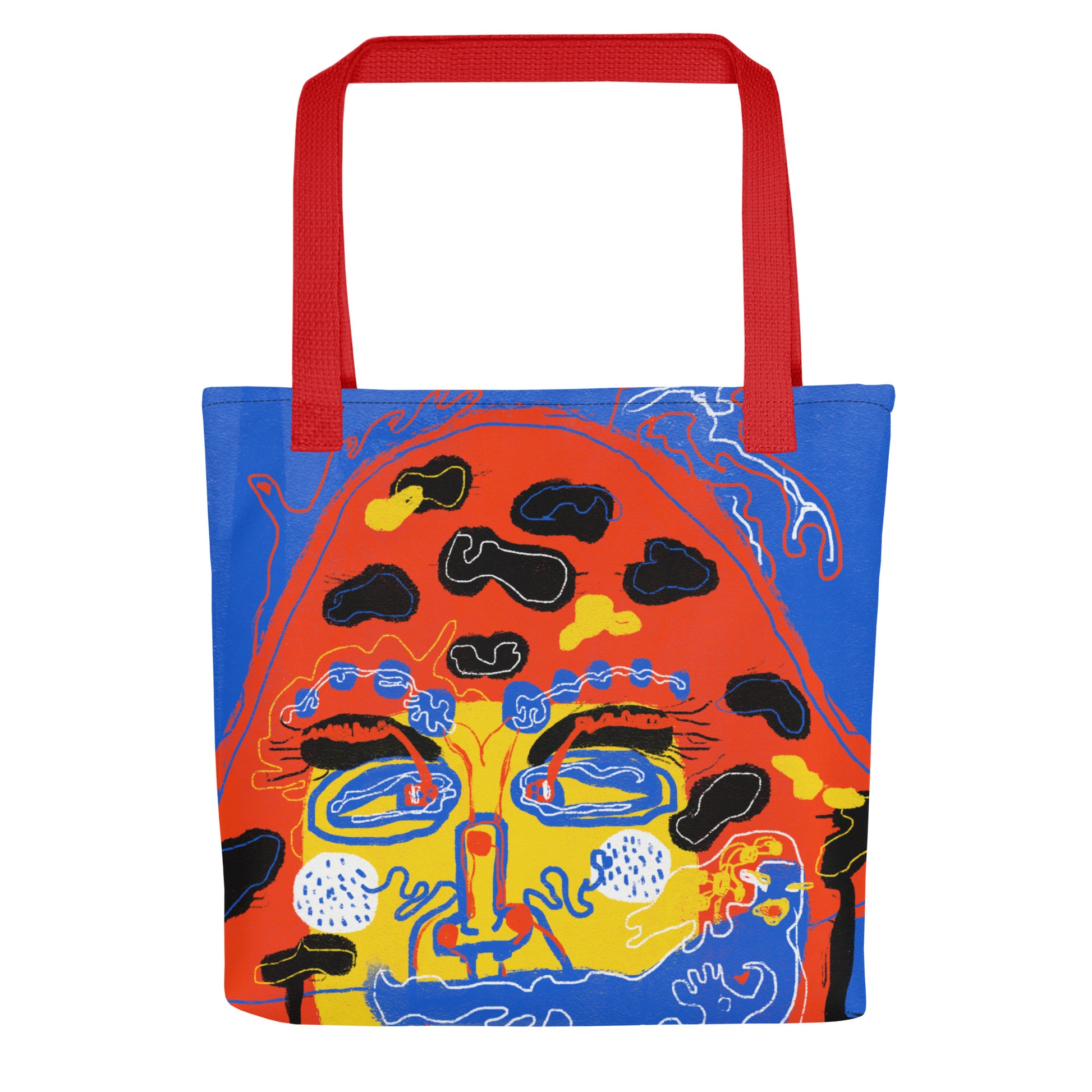 Vibrant "Mushroom Lady" art print tote bag made from durable fabric, ideal for hauling books, snacks, or daily essentials.