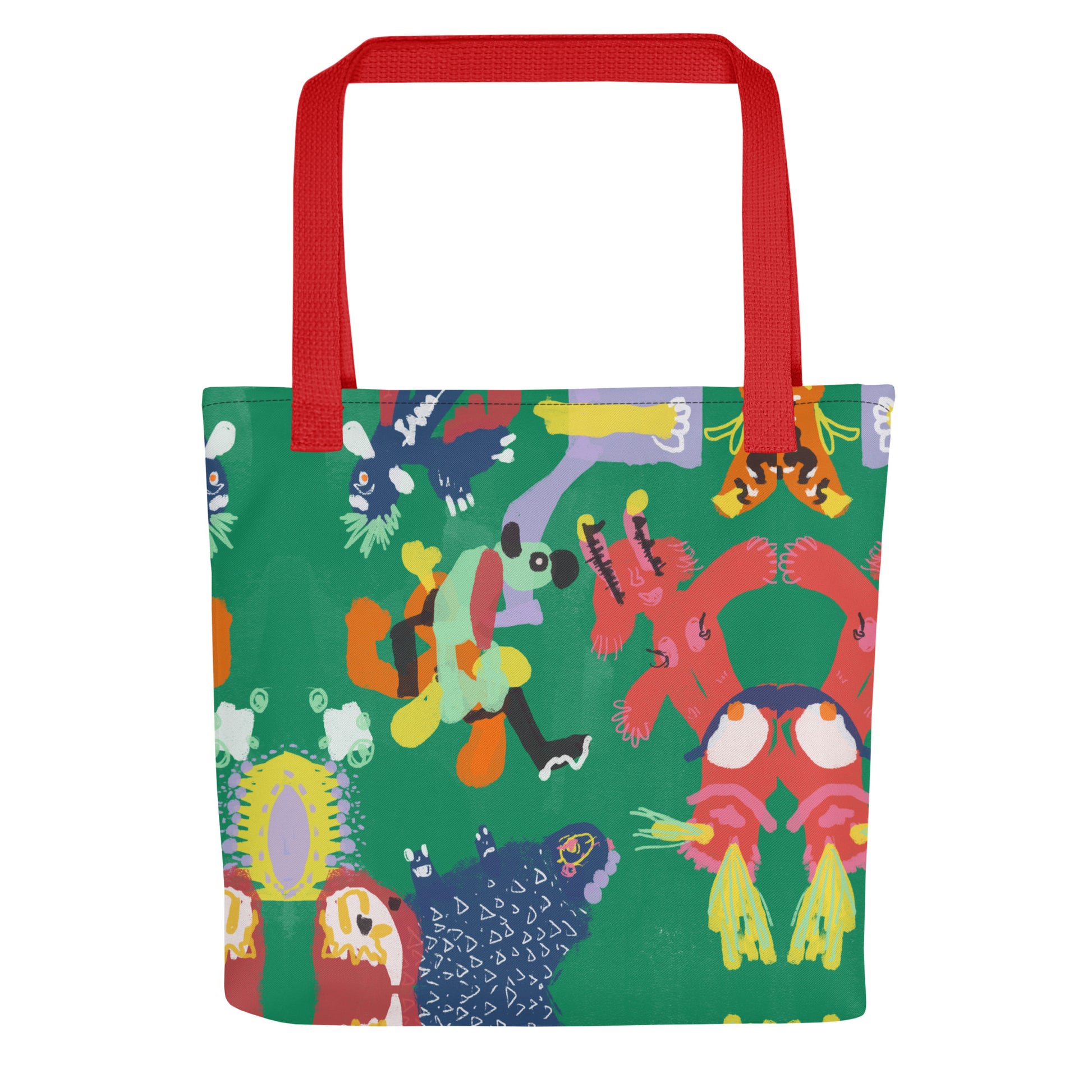  The Jungle Party Tote Bag is decked out in bold animal illustrations and wild colors