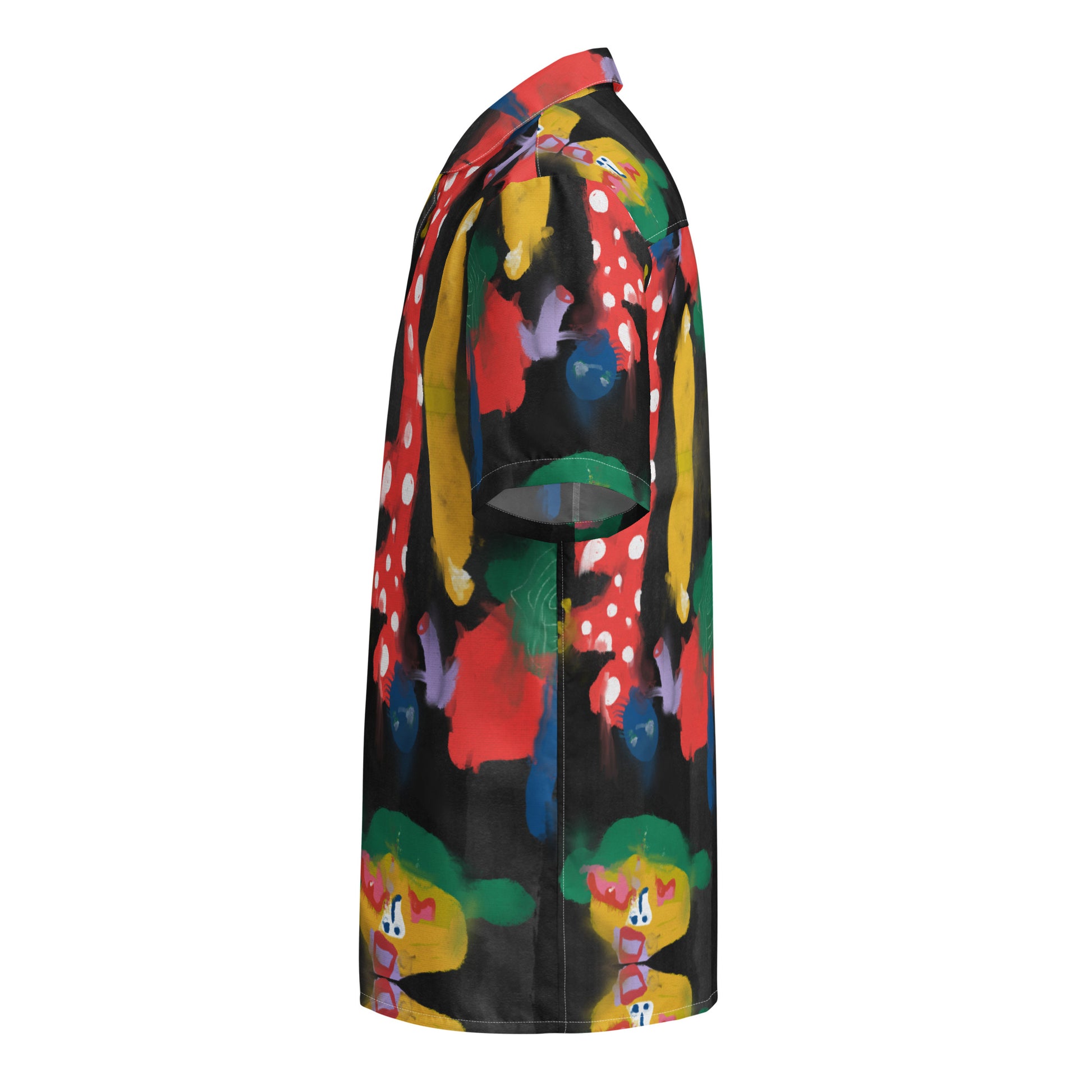 Unisex artsy button shirt with surreal colorful drawing