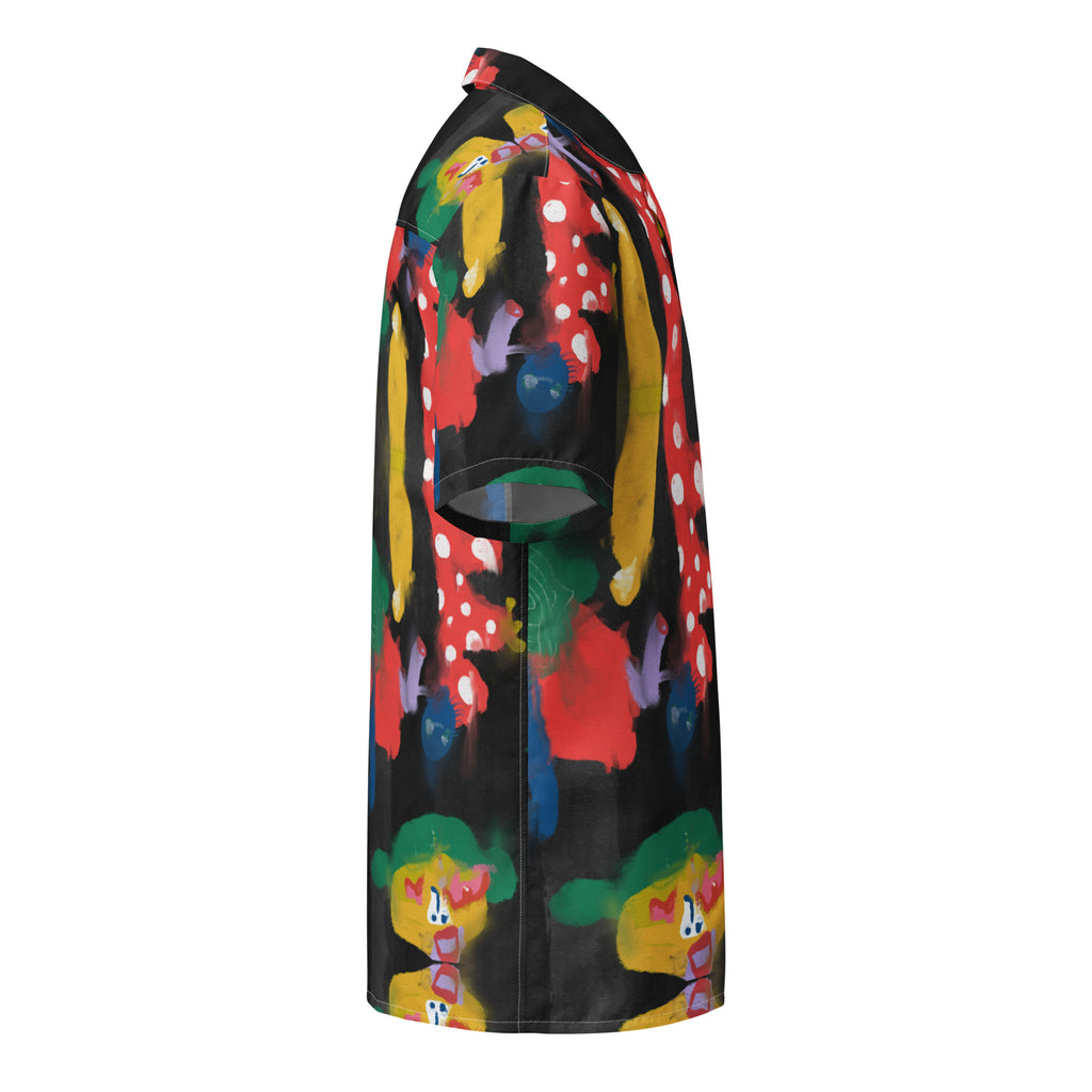 Unisex artsy button shirt with surreal colorful drawing
