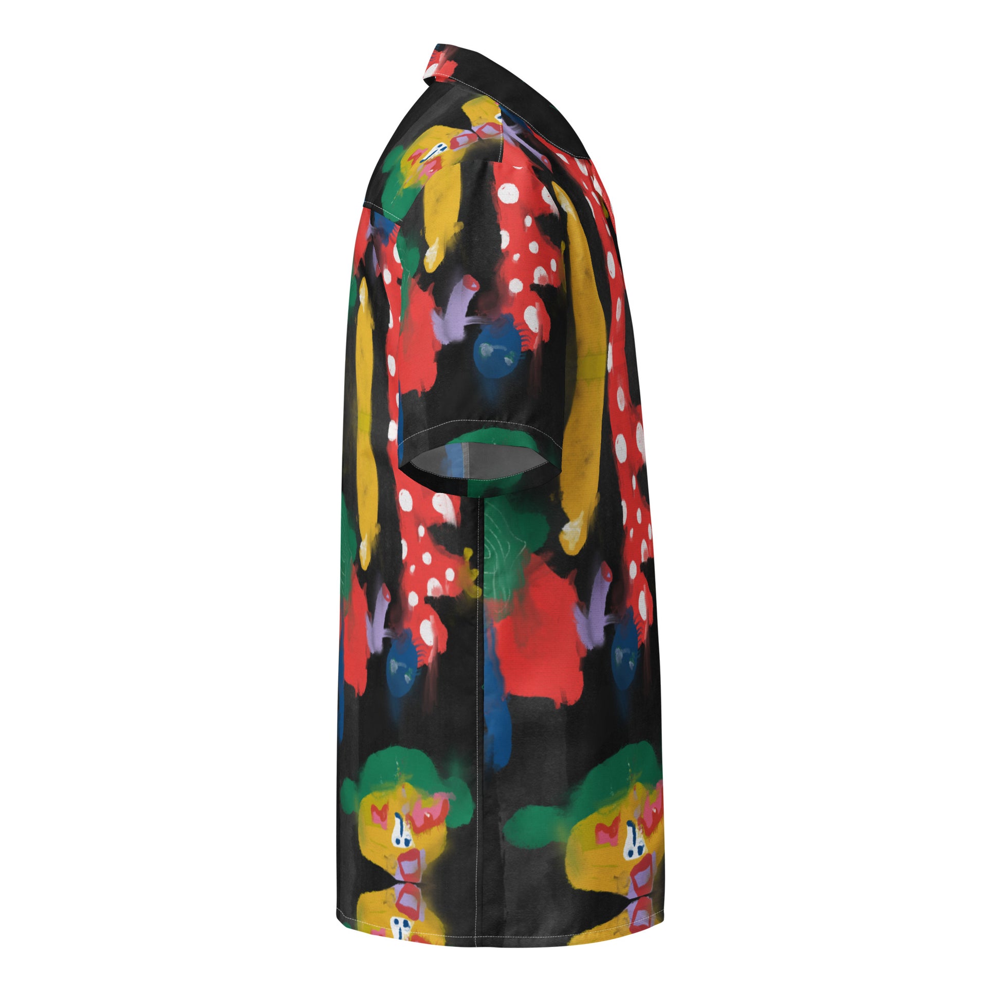 Unisex artsy button shirt with surreal colorful drawing