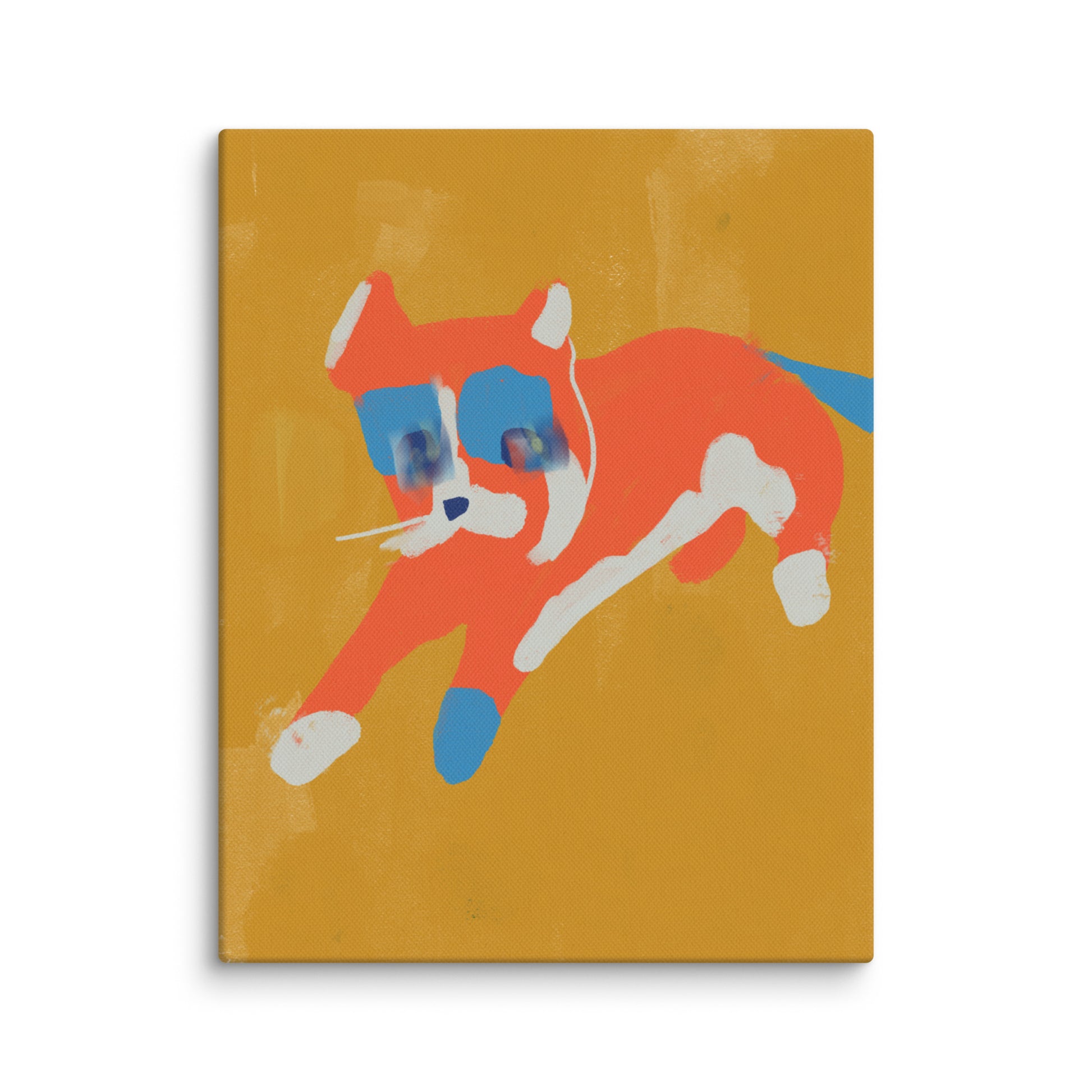 Modern quirky canvas wall decor with cartoon cat illustration