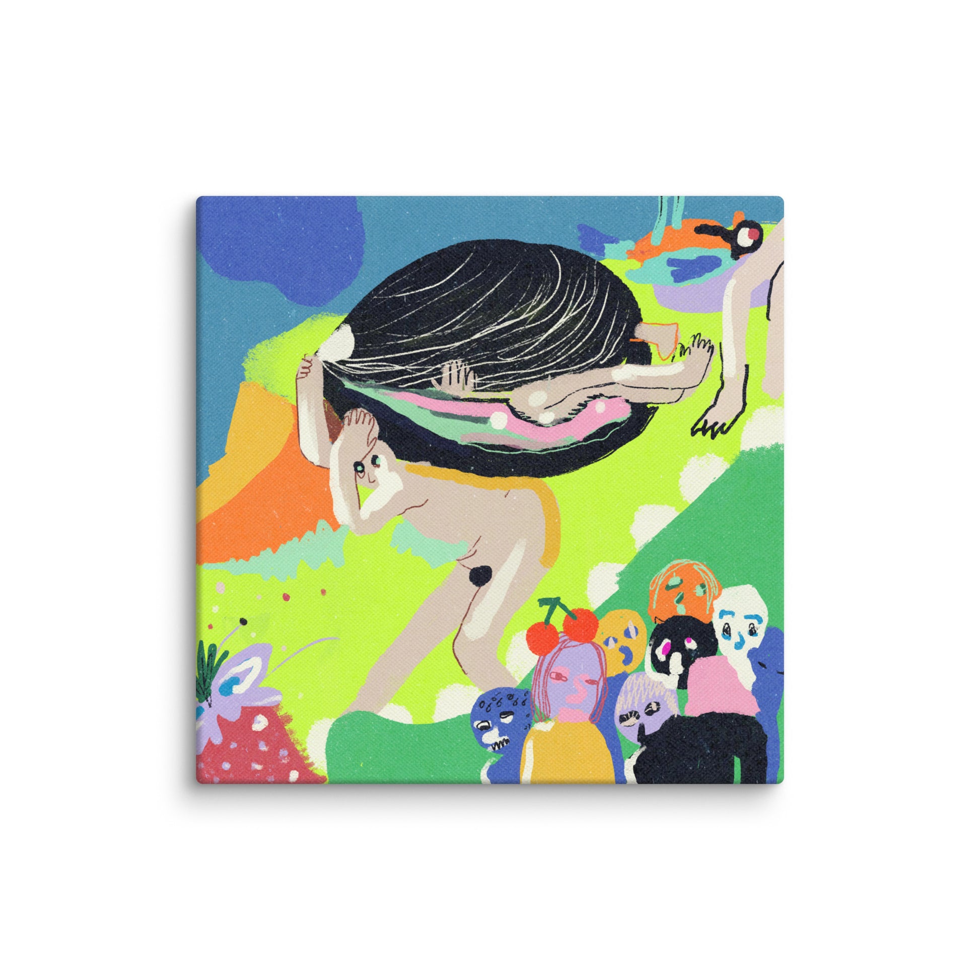 "Garden of Glitches" canvas print, a colorful and chaotic remake of Hieronymus Bosch's iconic triptych.