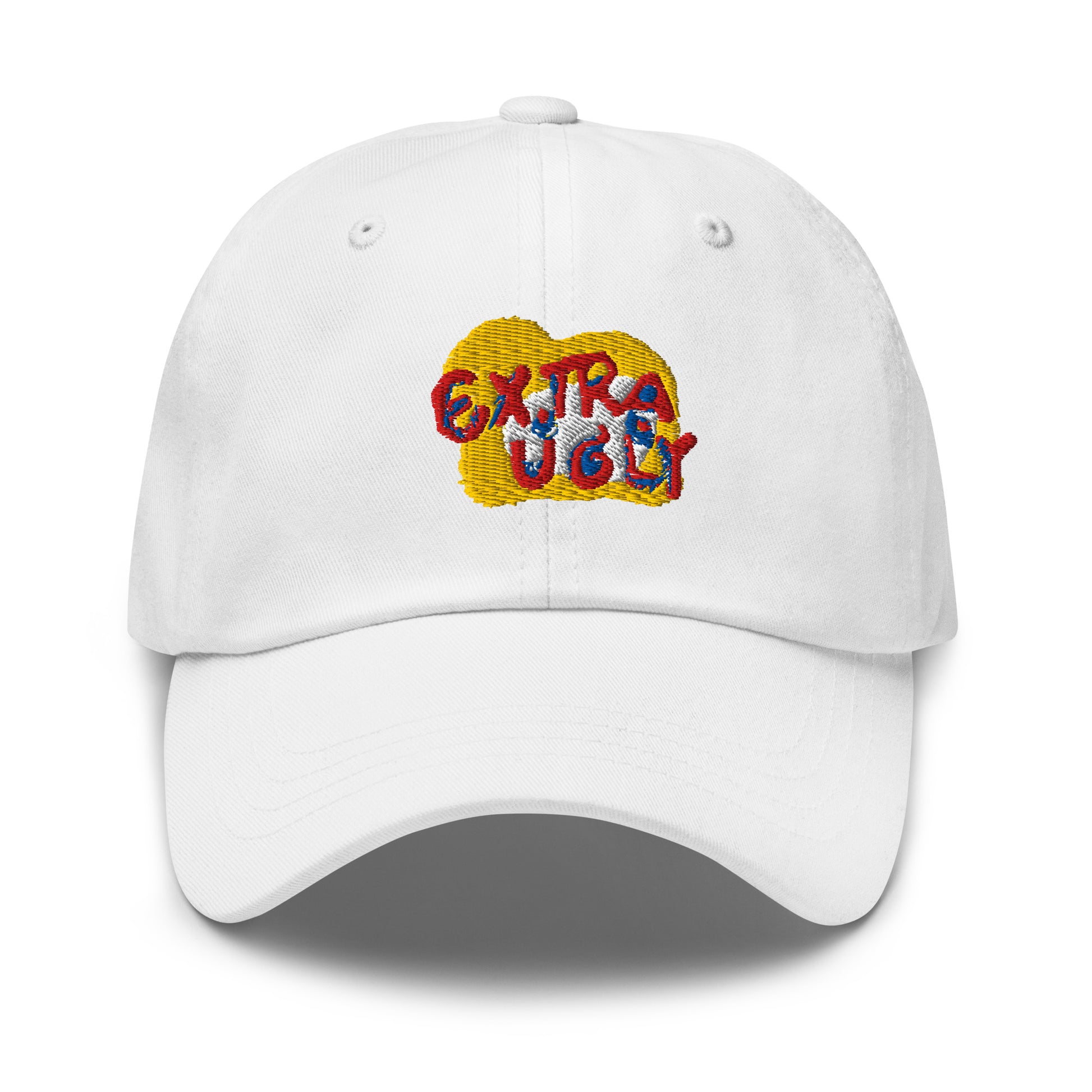 Embroidered "Extra Ugly Dad hat" in various colors, offering a timeless look with an adjustable strap for a perfect fit.