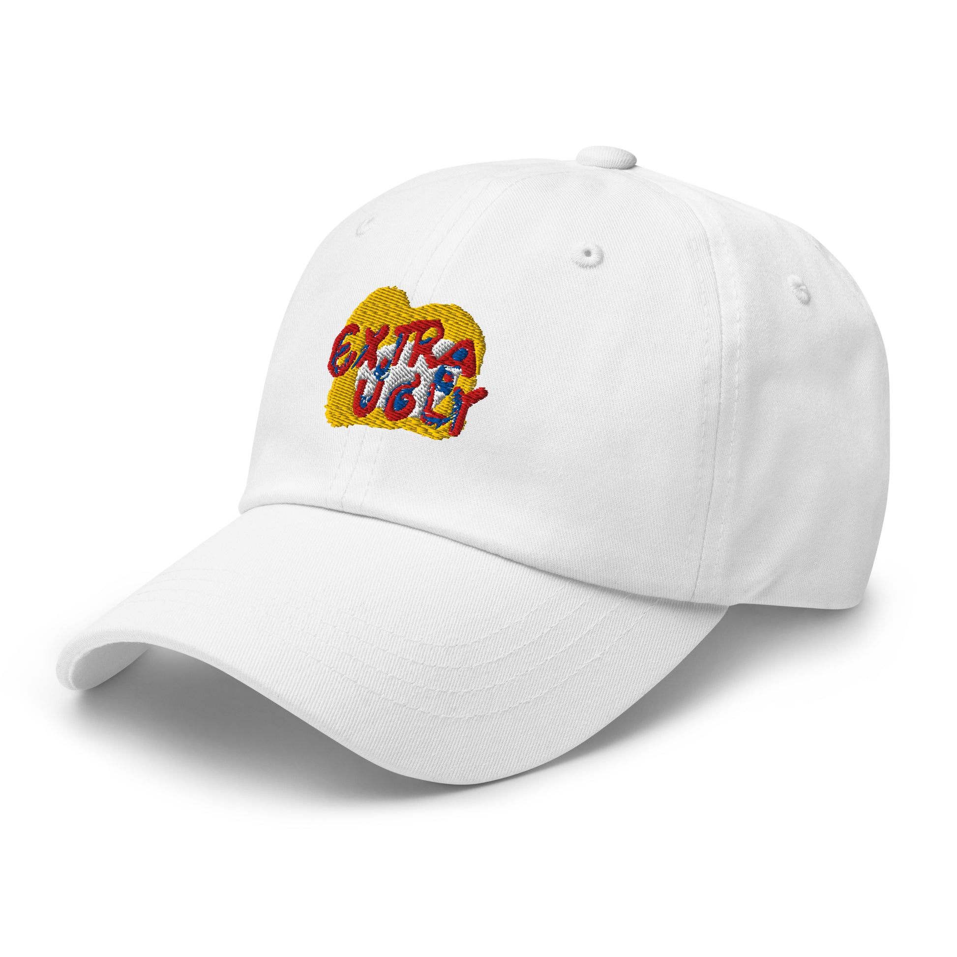 Embroidered "Extra Ugly Dad hat" in various colors, offering a timeless look with an adjustable strap for a perfect fit.