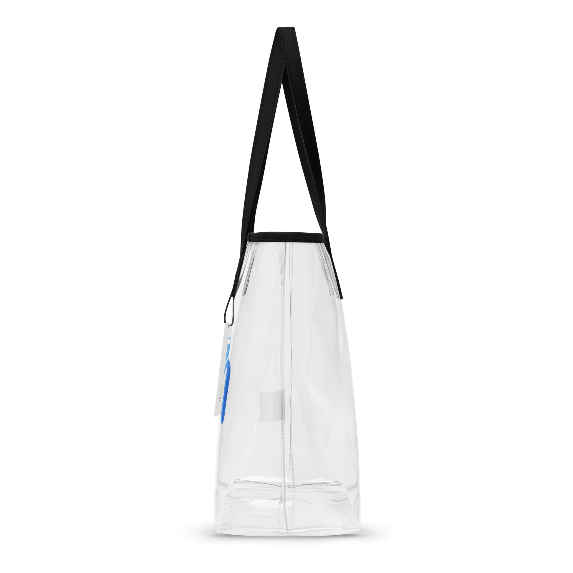 Clear PVC tote bag featuring bright abstract color-block artwork