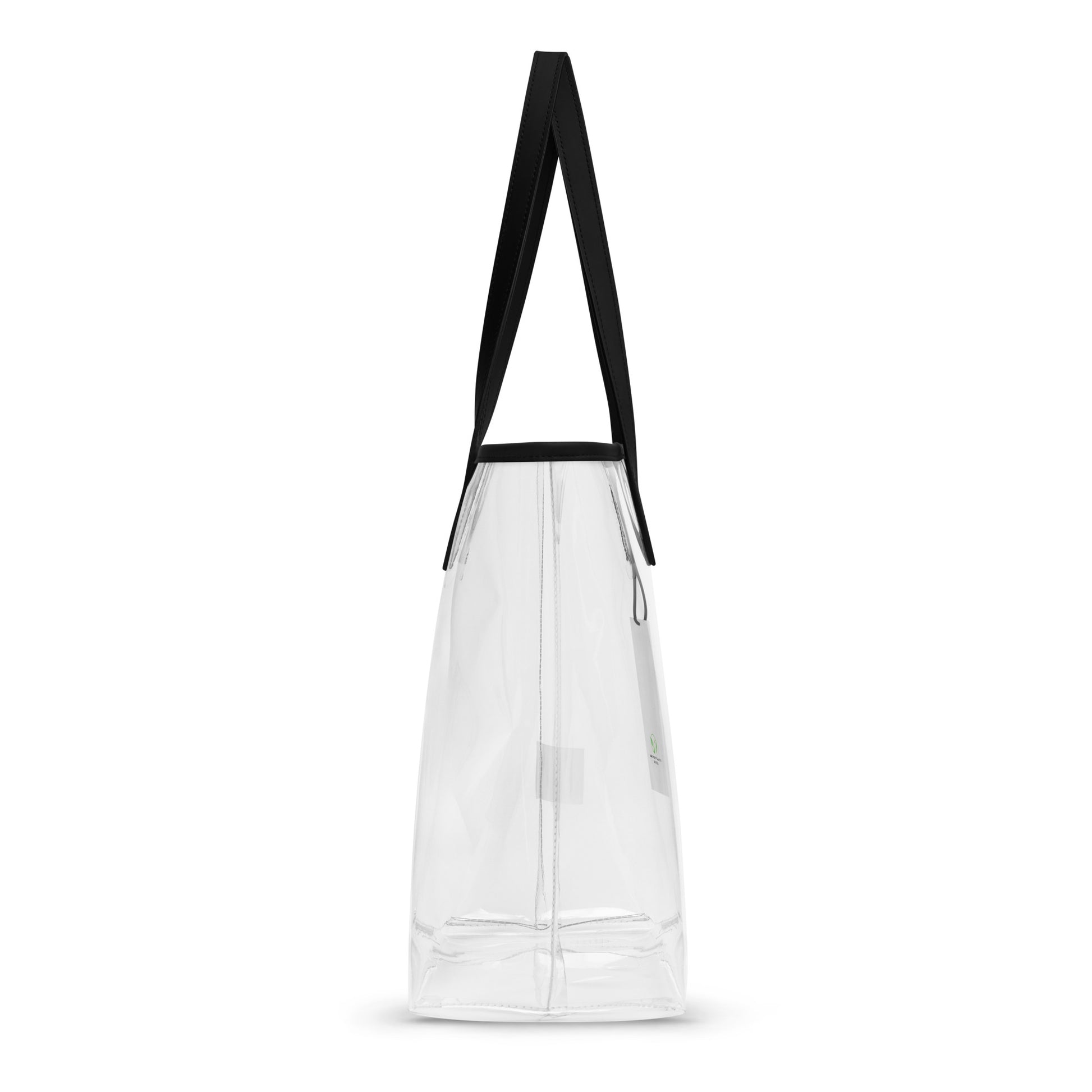Clear PVC tote bag featuring bright abstract color-block artwork