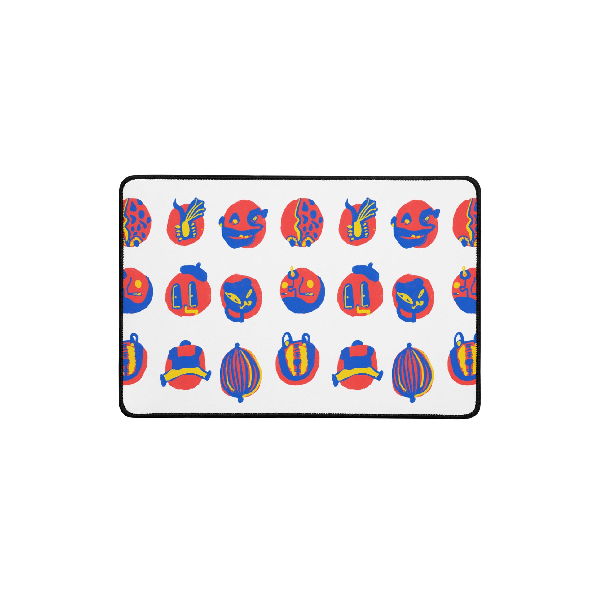 Vibrant "My Double Double Face" art desk mat, perfect for gaming or work, with an anti-slip backing, smooth surface, and hemmed edges for protection.