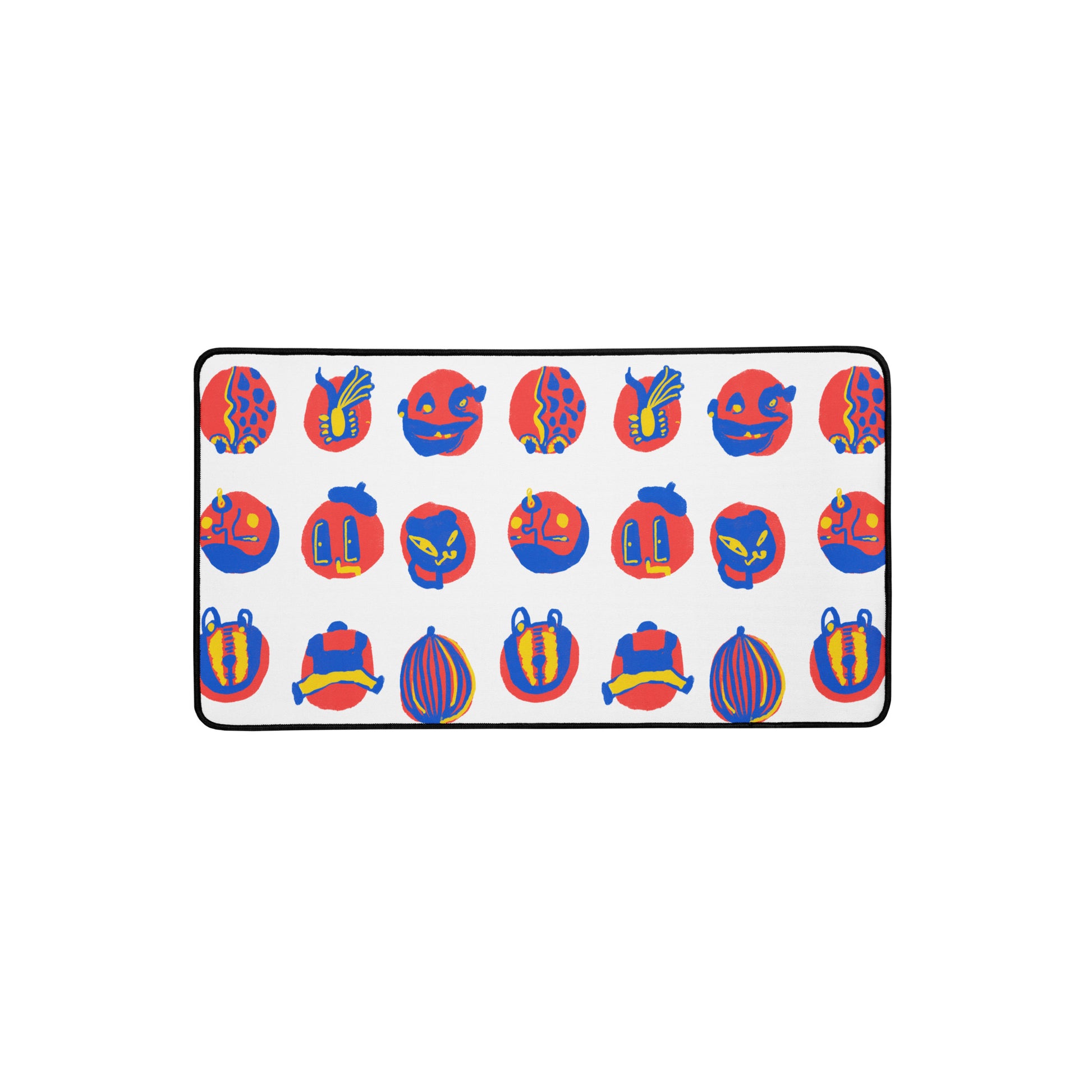 Desk mat featuring "My Double Double Face" artwork in bold colors, designed to protect surfaces and enhance workspaces with its durable, anti-slip design.