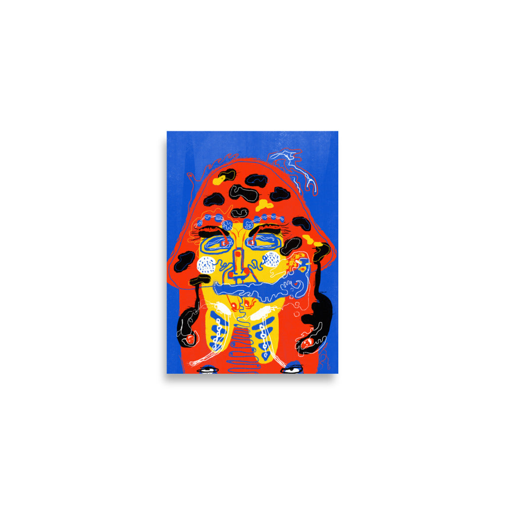 "Mushroom Lady" poster on thick matte paper, featuring a bold, bizarre, and surreal face design.
