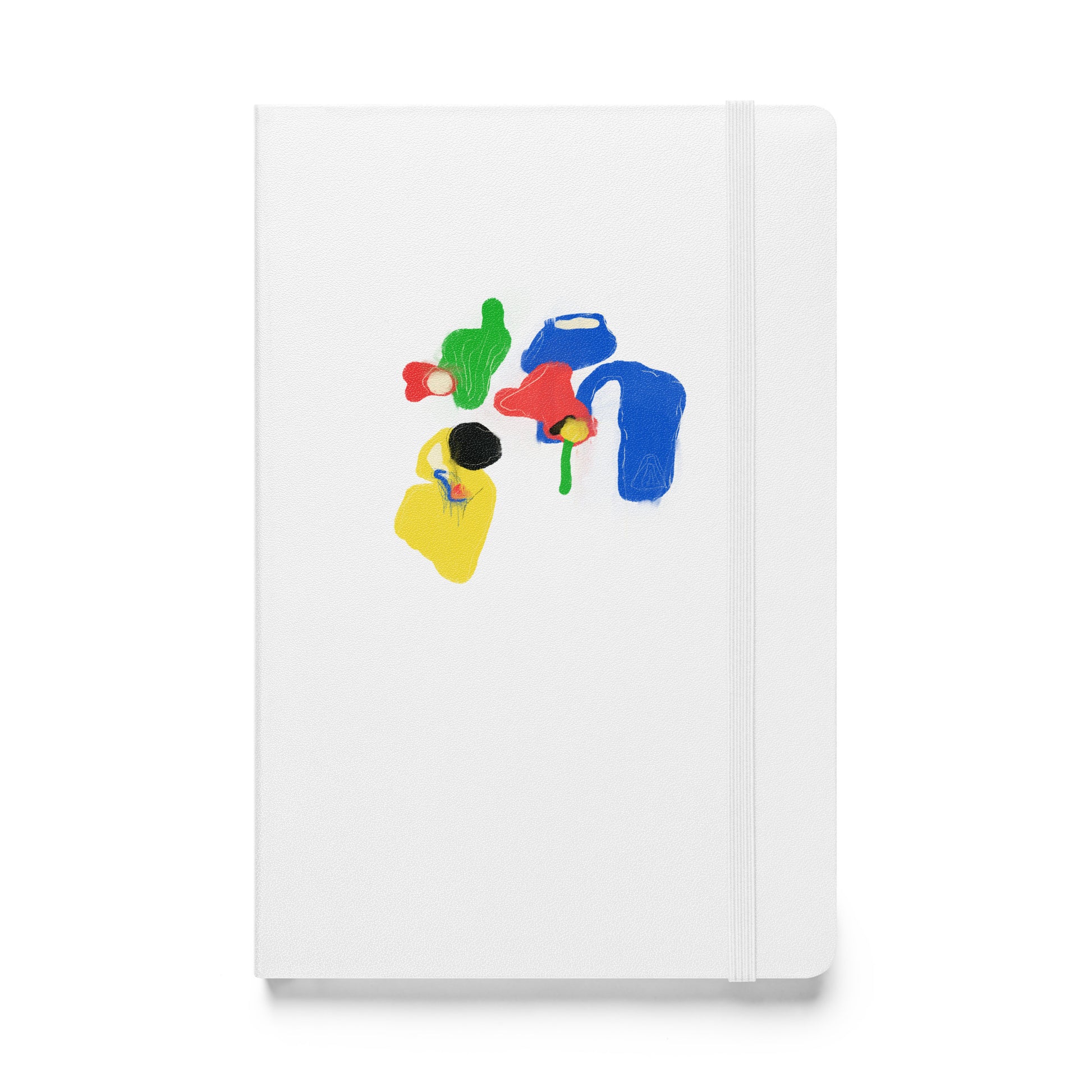 Hardcover notebook with abstract “Untitled Steps” cover, elastic band closure, ribbon bookmark, and inner pocket.