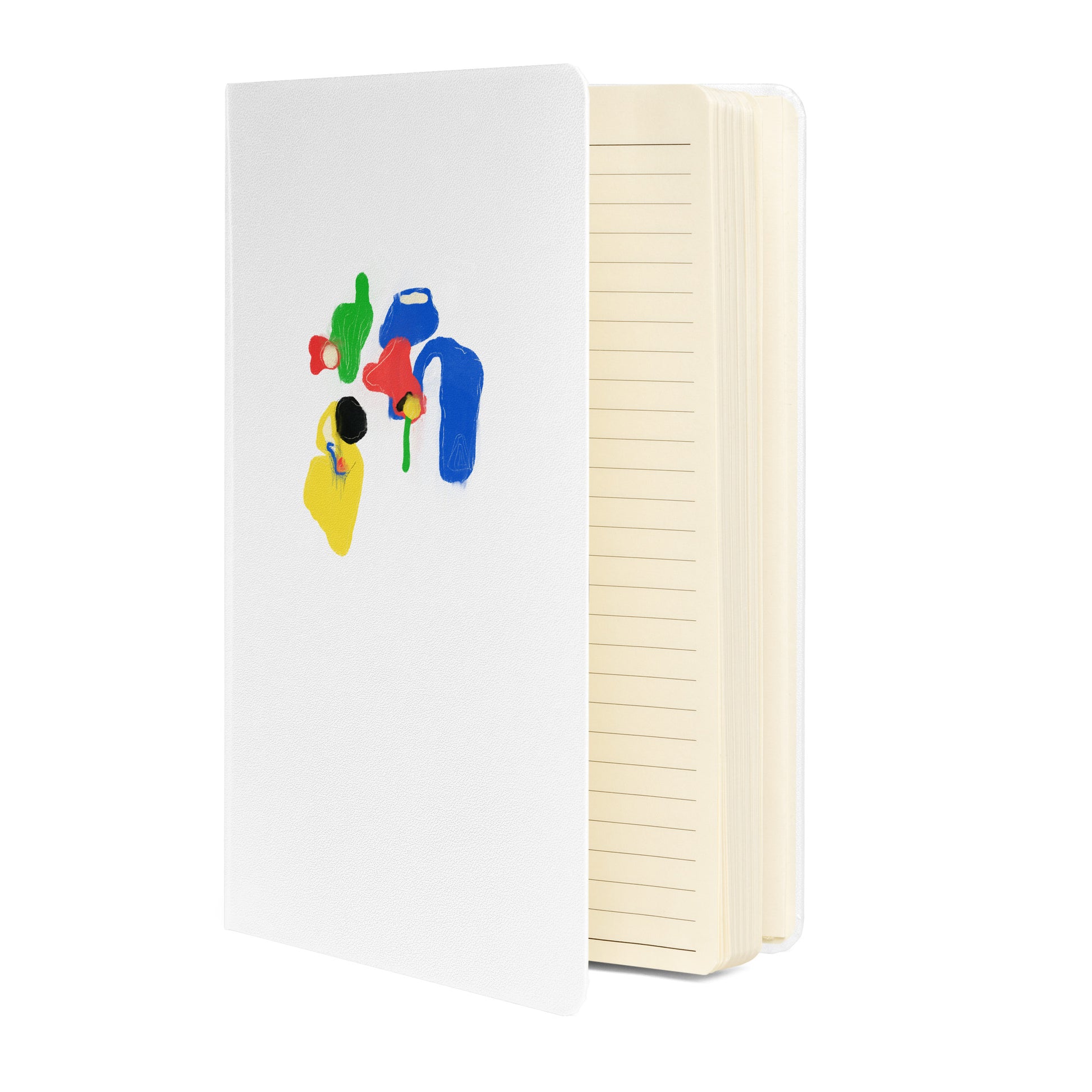 Hardcover notebook with abstract “Untitled Steps” cover, elastic band closure, ribbon bookmark, and inner pocket.