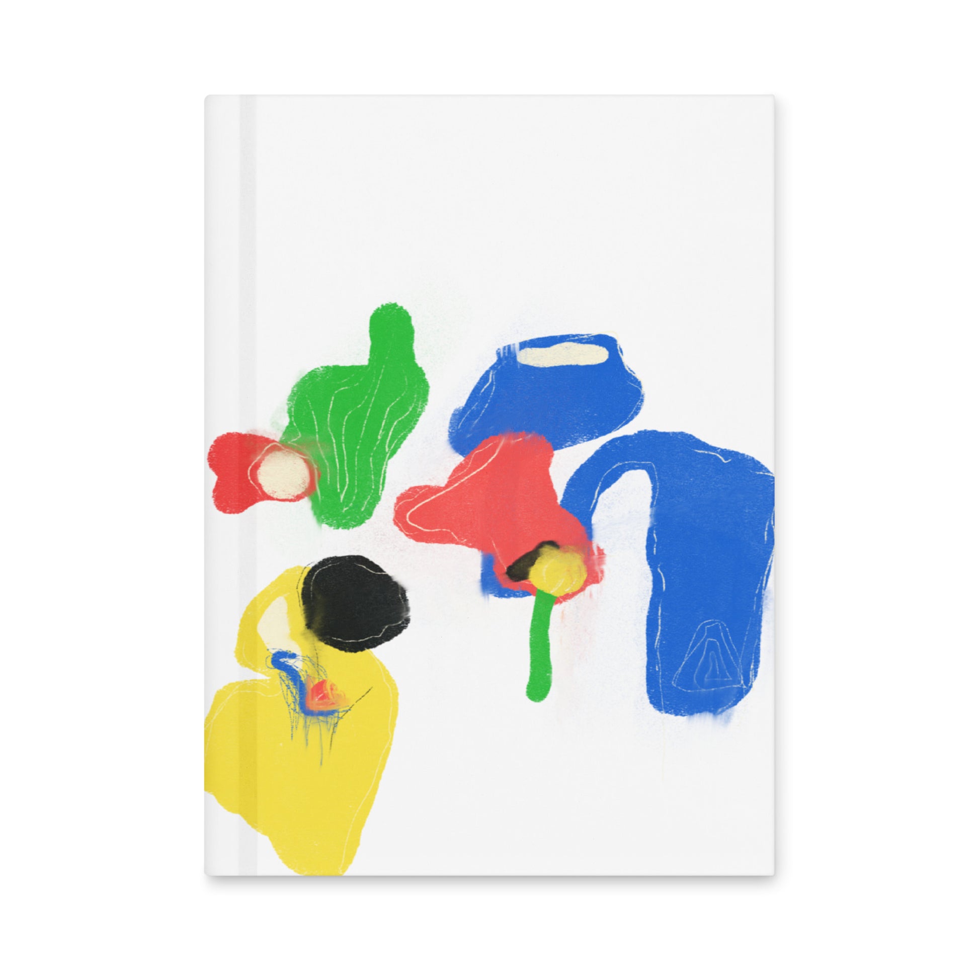 Hardcover journal with matte finish and bright abstract color-block cover, 150 lined pages