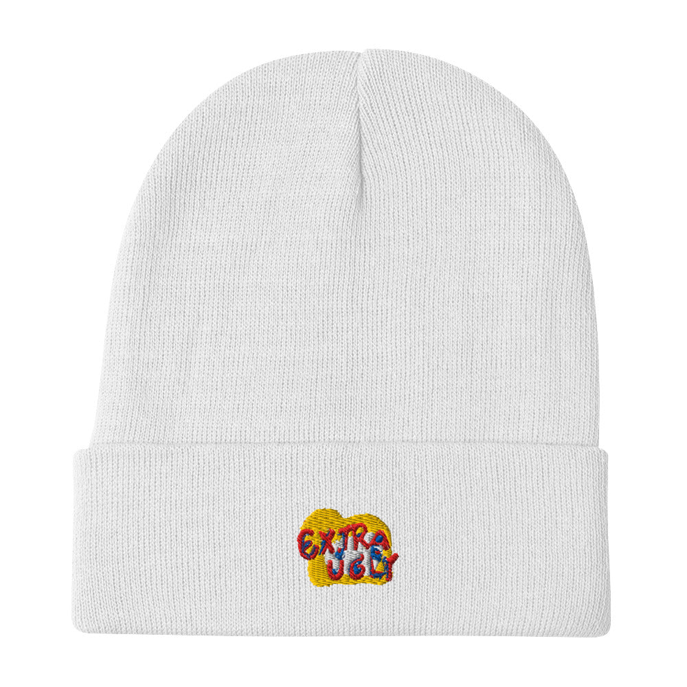 Cozy and warm "Extra Ugly Logo" beanie, featuring an embroidered design for a comfortable, snug fit.