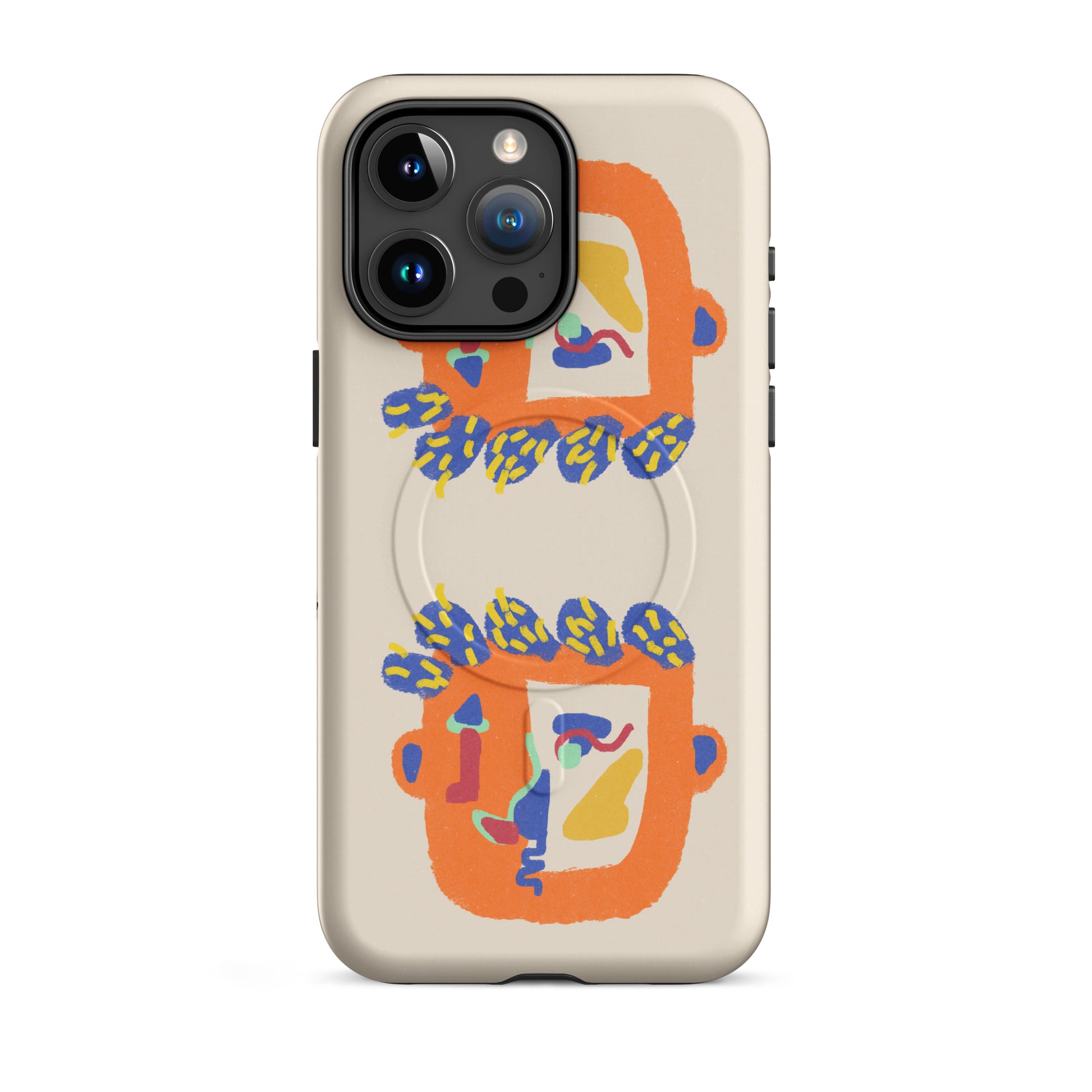 Durable MagSafe tough case with an abstract, introspective artwork, providing serious phone protection and faster wireless charging.
