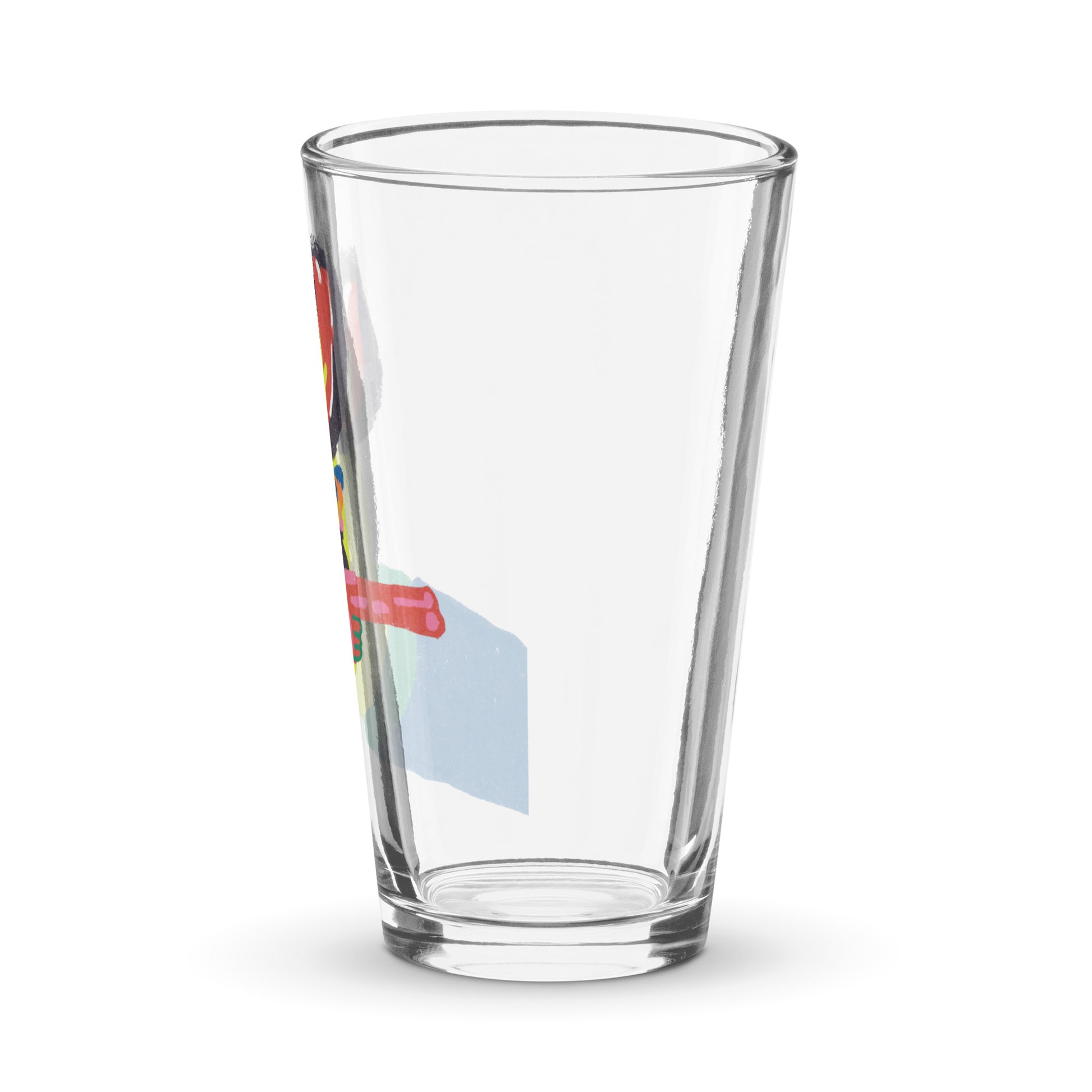 16 oz glass cup with playful Over Explained artwork