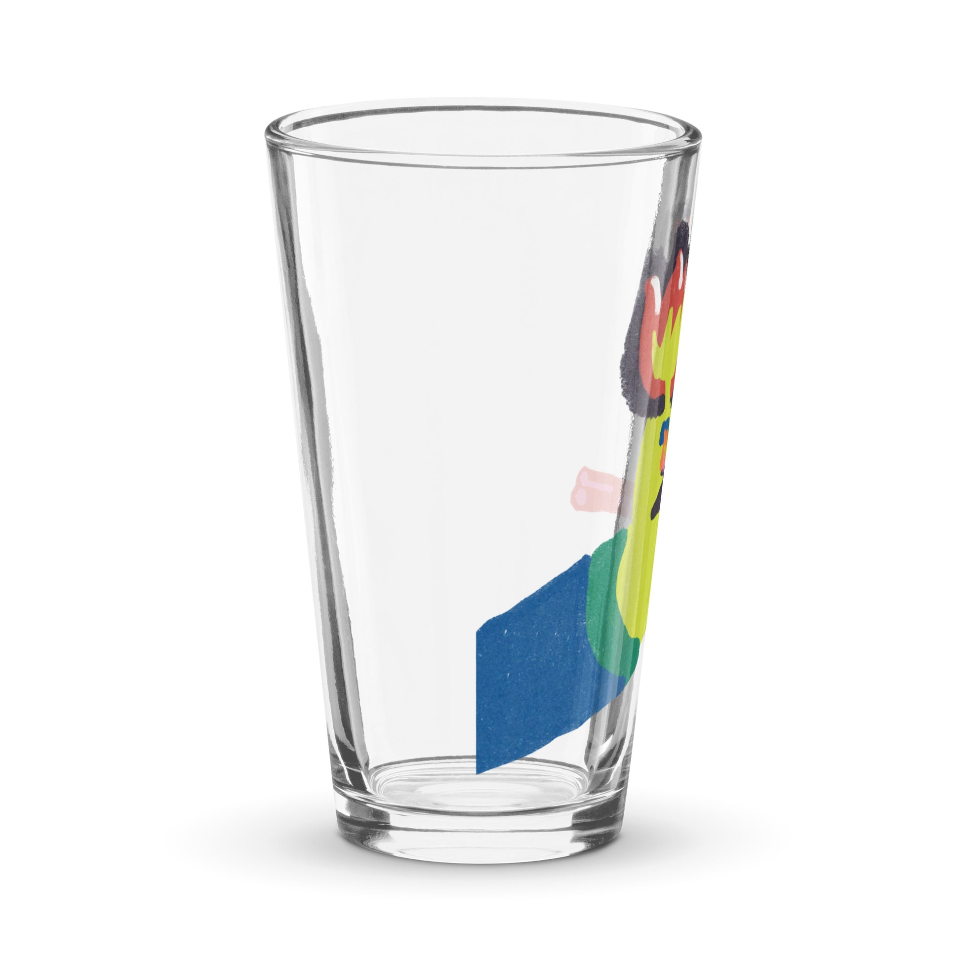 16 oz glass cup with playful Over Explained artwork