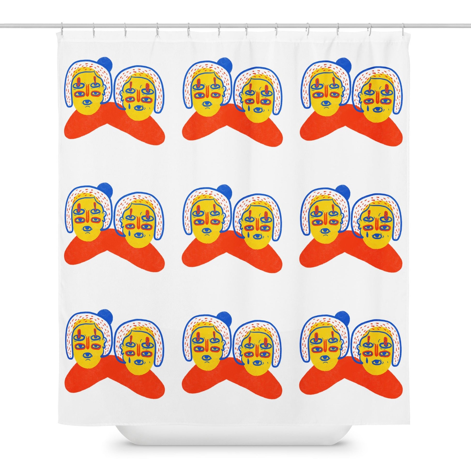 Statement shower curtain with "Women United" artwork, a water-resistant and easy-to-clean piece promoting empowerment in any bathroom.
