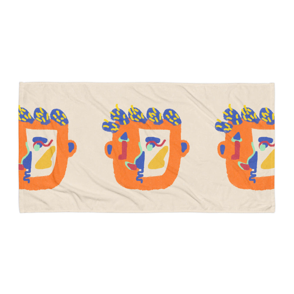 Look the Mirror towel with abstract half-finished face design in minimal colors
