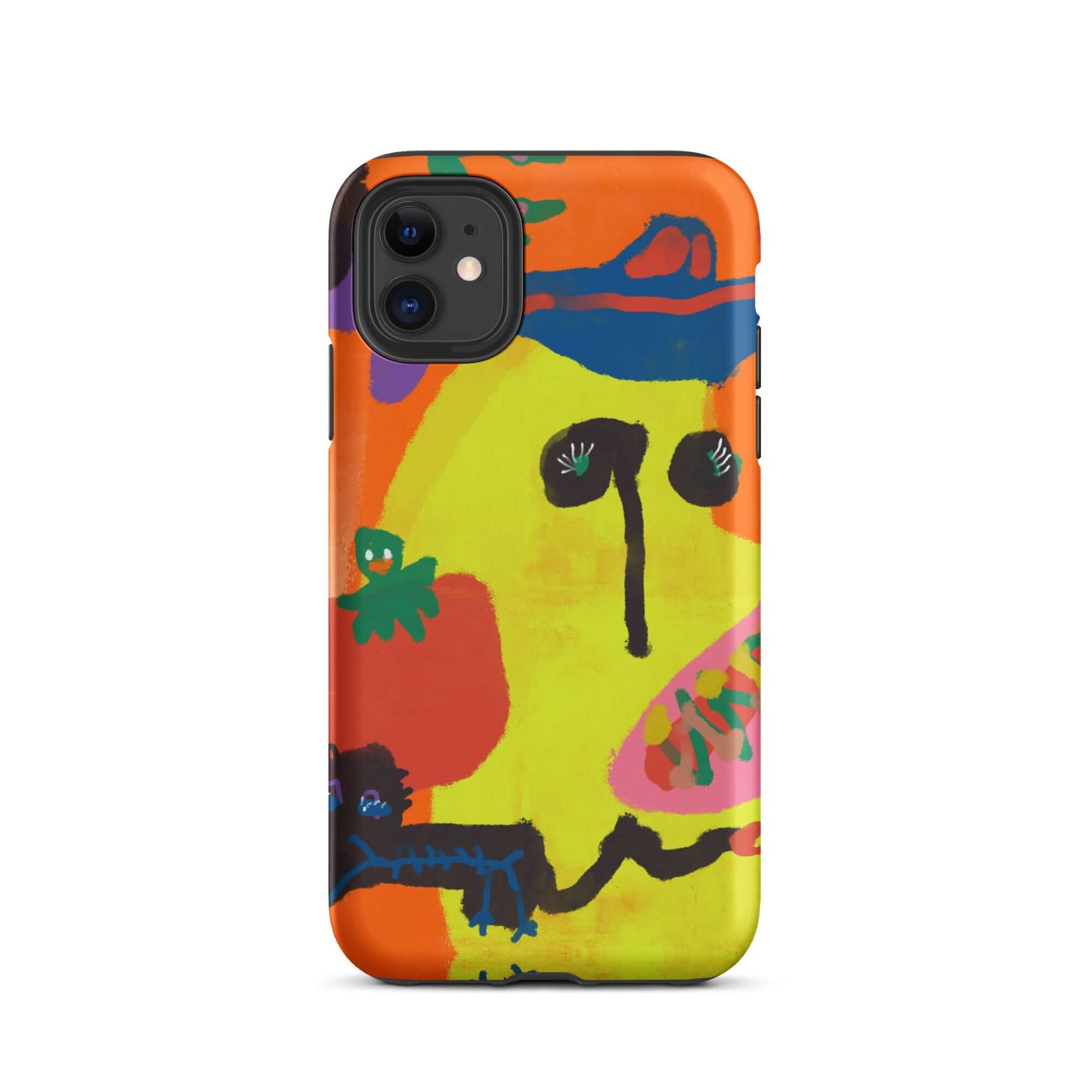 Protective Tough iPhone case showcasing original "Spicy Banana" artwork, printed with striking orange and yellow hues for a unique and durable design.