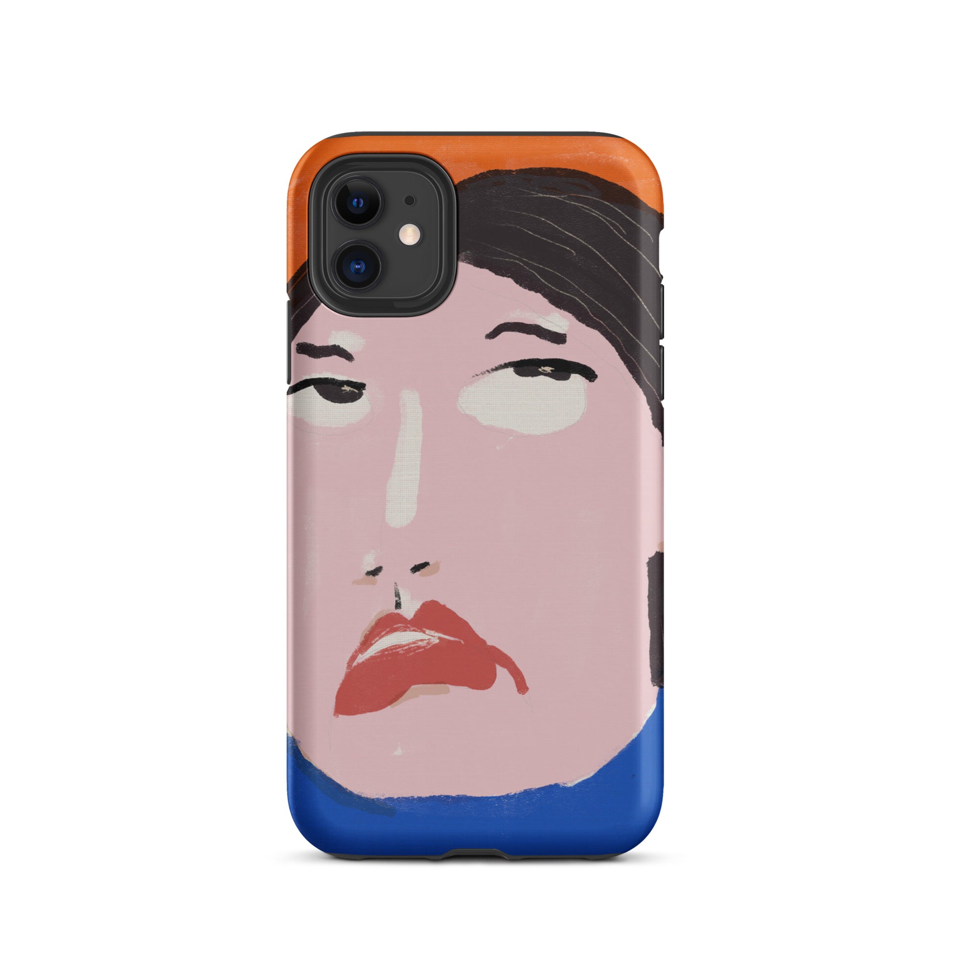 A stylish iPhone case featuring a hand-drawn portrait of a woman with an unimpressed expression, paired with the word “Nah.” The design channels a cool, dismissive vibe. The case has a durable, dual-layer build with impact protection.