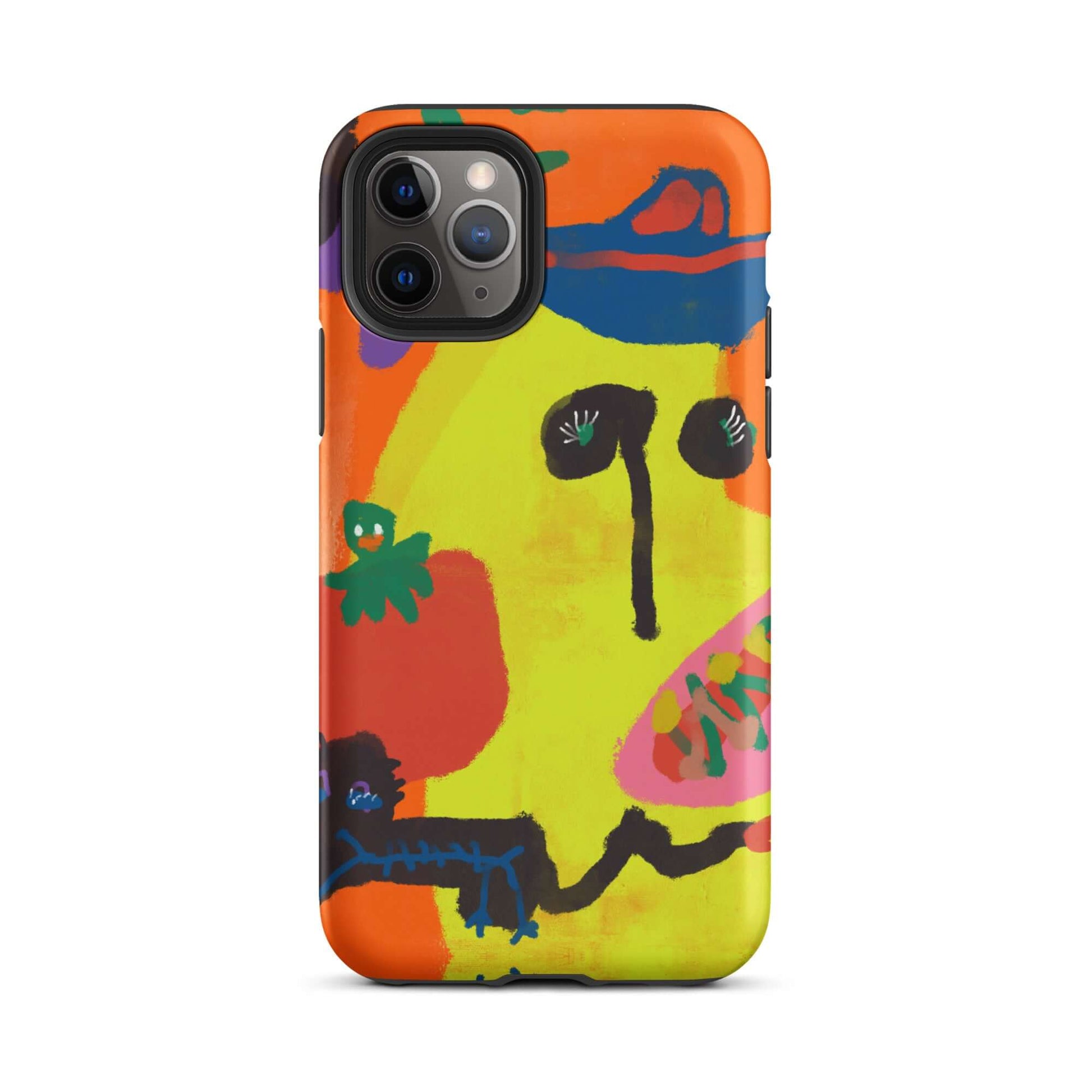 Protective Tough iPhone case showcasing original "Spicy Banana" artwork, printed with striking orange and yellow hues for a unique and durable design.