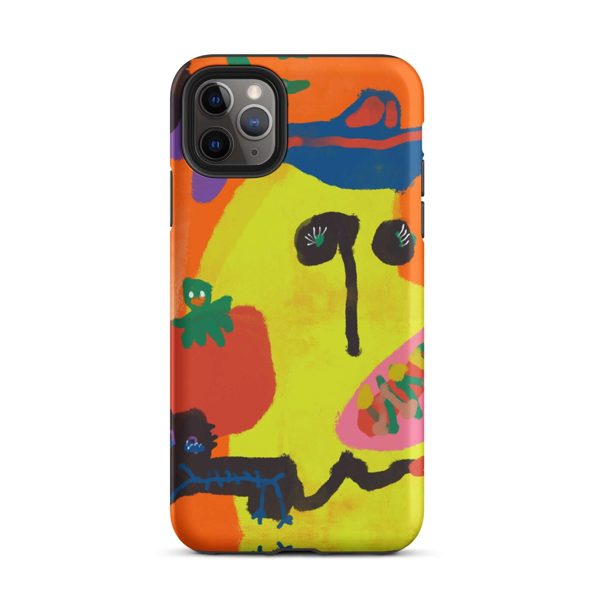 Protective Tough iPhone case showcasing original "Spicy Banana" artwork, printed with striking orange and yellow hues for a unique and durable design.