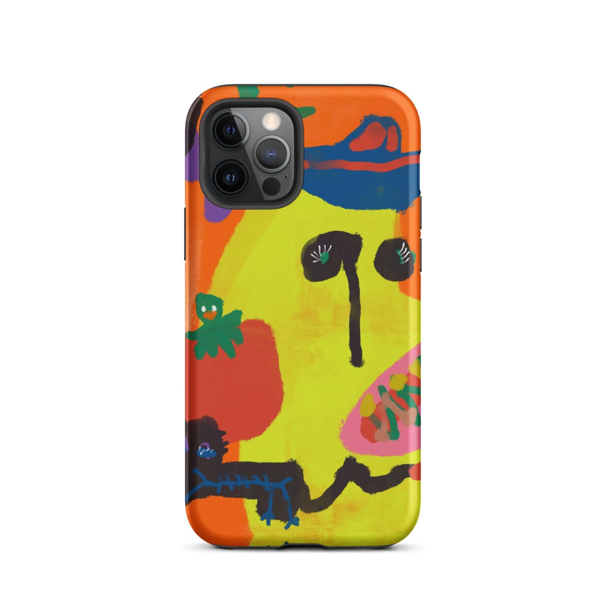 Protective Tough iPhone case showcasing original "Spicy Banana" artwork, printed with striking orange and yellow hues for a unique and durable design.