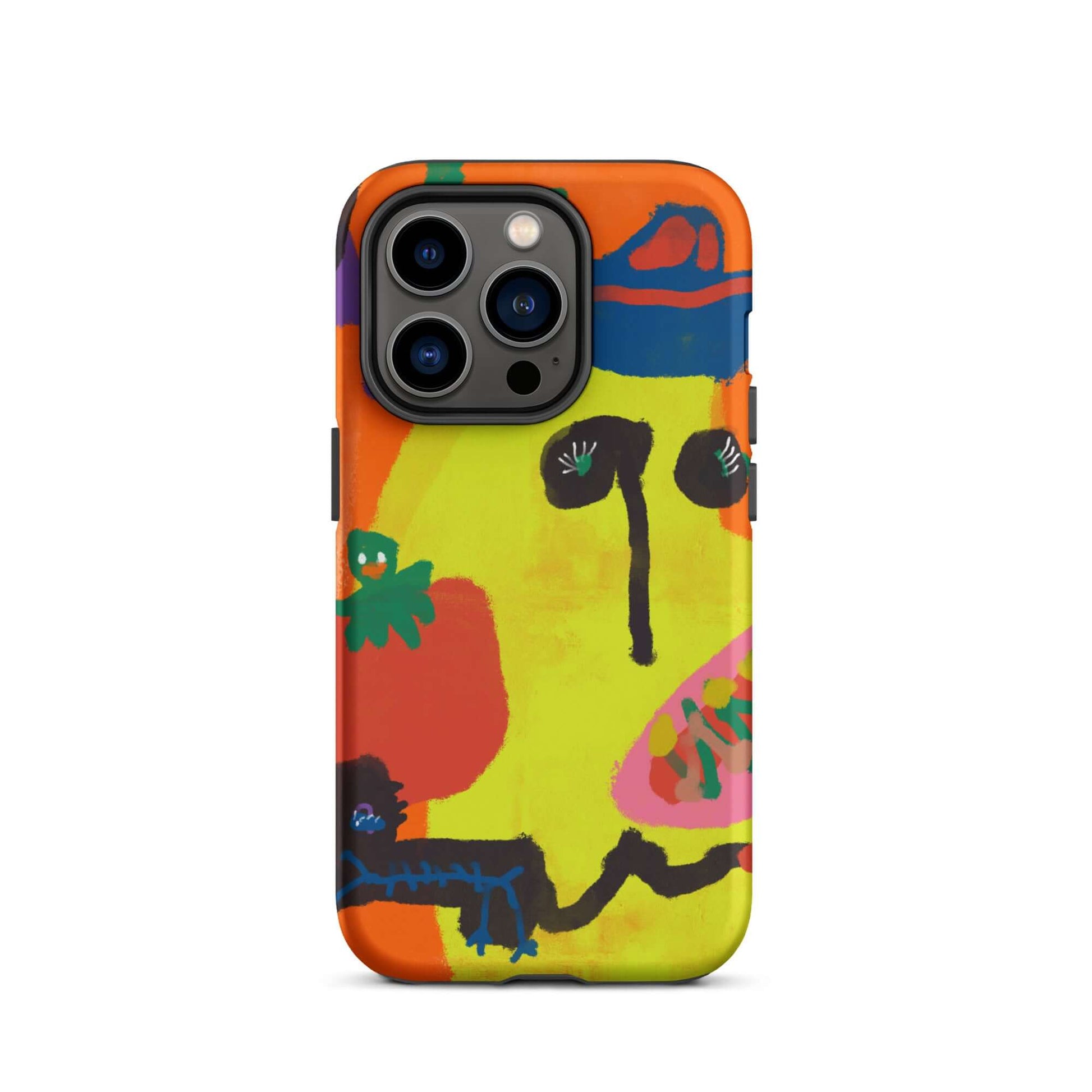 Protective Tough iPhone case showcasing original "Spicy Banana" artwork, printed with striking orange and yellow hues for a unique and durable design.