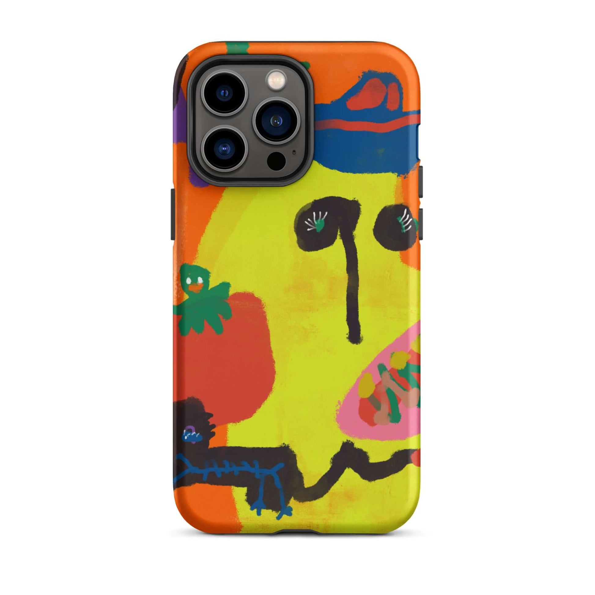 Protective Tough iPhone case showcasing original "Spicy Banana" artwork, printed with striking orange and yellow hues for a unique and durable design.