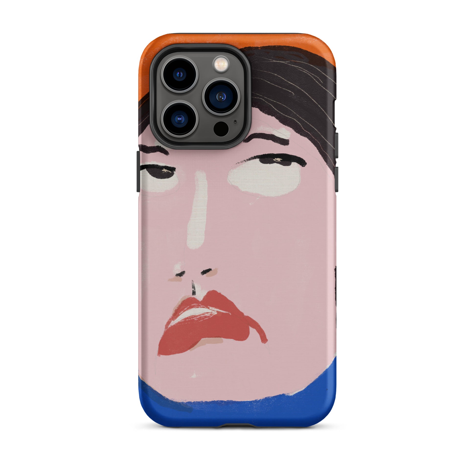 A stylish iPhone case featuring a hand-drawn portrait of a woman with an unimpressed expression, paired with the word “Nah.” The design channels a cool, dismissive vibe. The case has a durable, dual-layer build with impact protection.