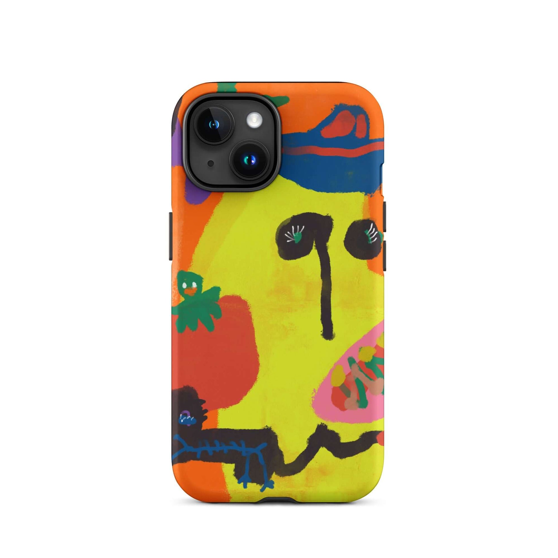 Protective Tough iPhone case showcasing original "Spicy Banana" artwork, printed with striking orange and yellow hues for a unique and durable design.