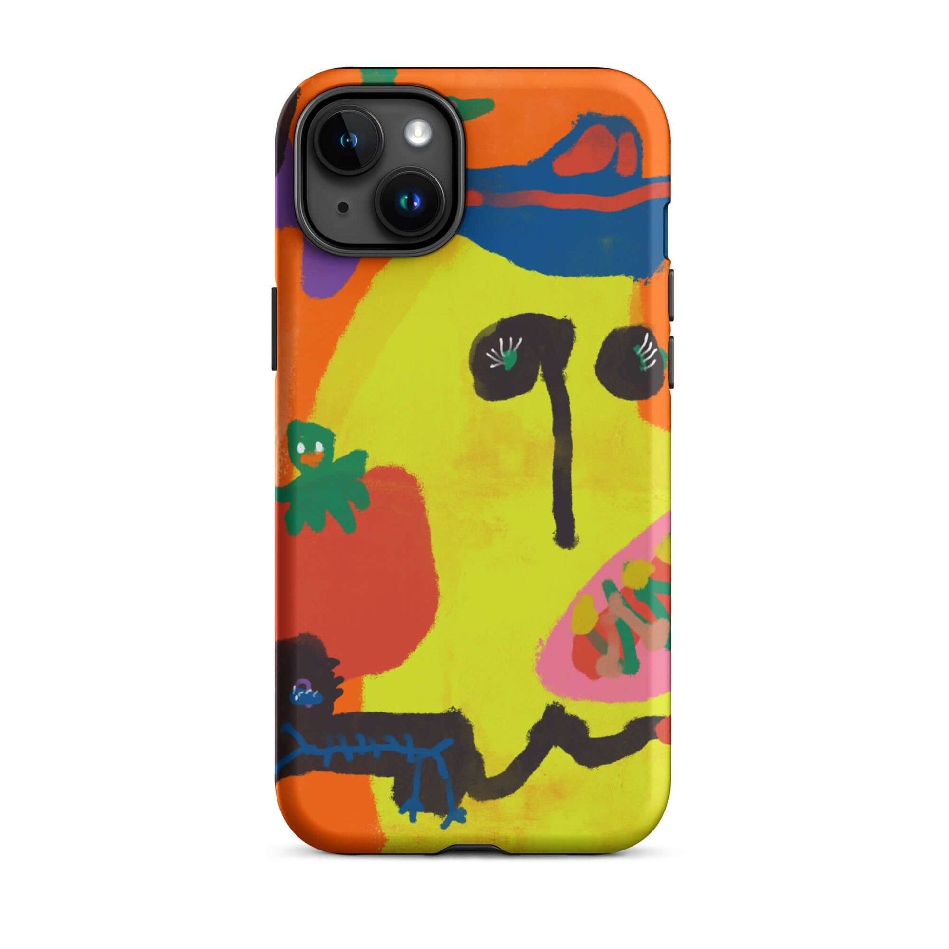 Protective Tough iPhone case showcasing original "Spicy Banana" artwork, printed with striking orange and yellow hues for a unique and durable design.