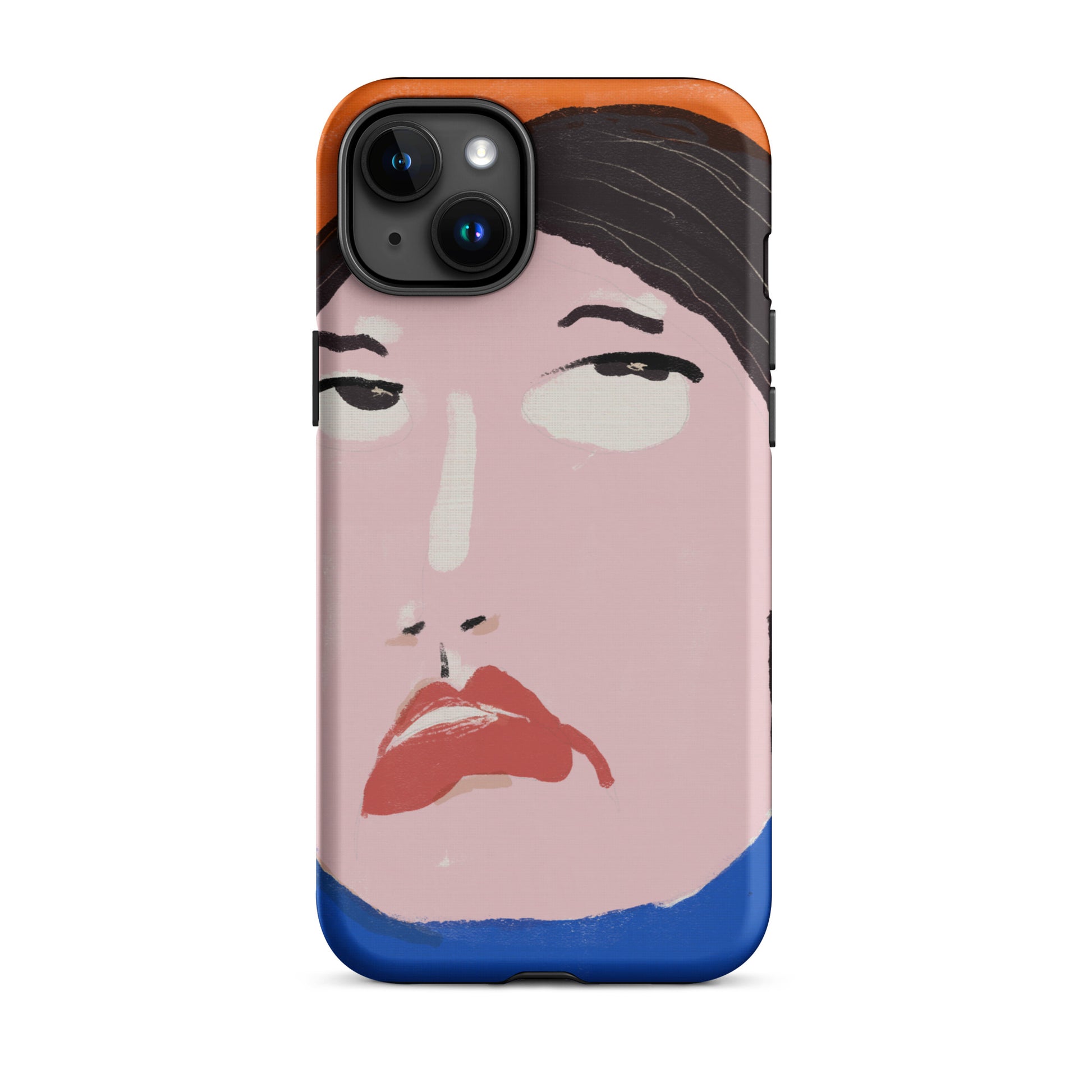 A stylish iPhone case featuring a hand-drawn portrait of a woman with an unimpressed expression, paired with the word “Nah.” The design channels a cool, dismissive vibe. The case has a durable, dual-layer build with impact protection.