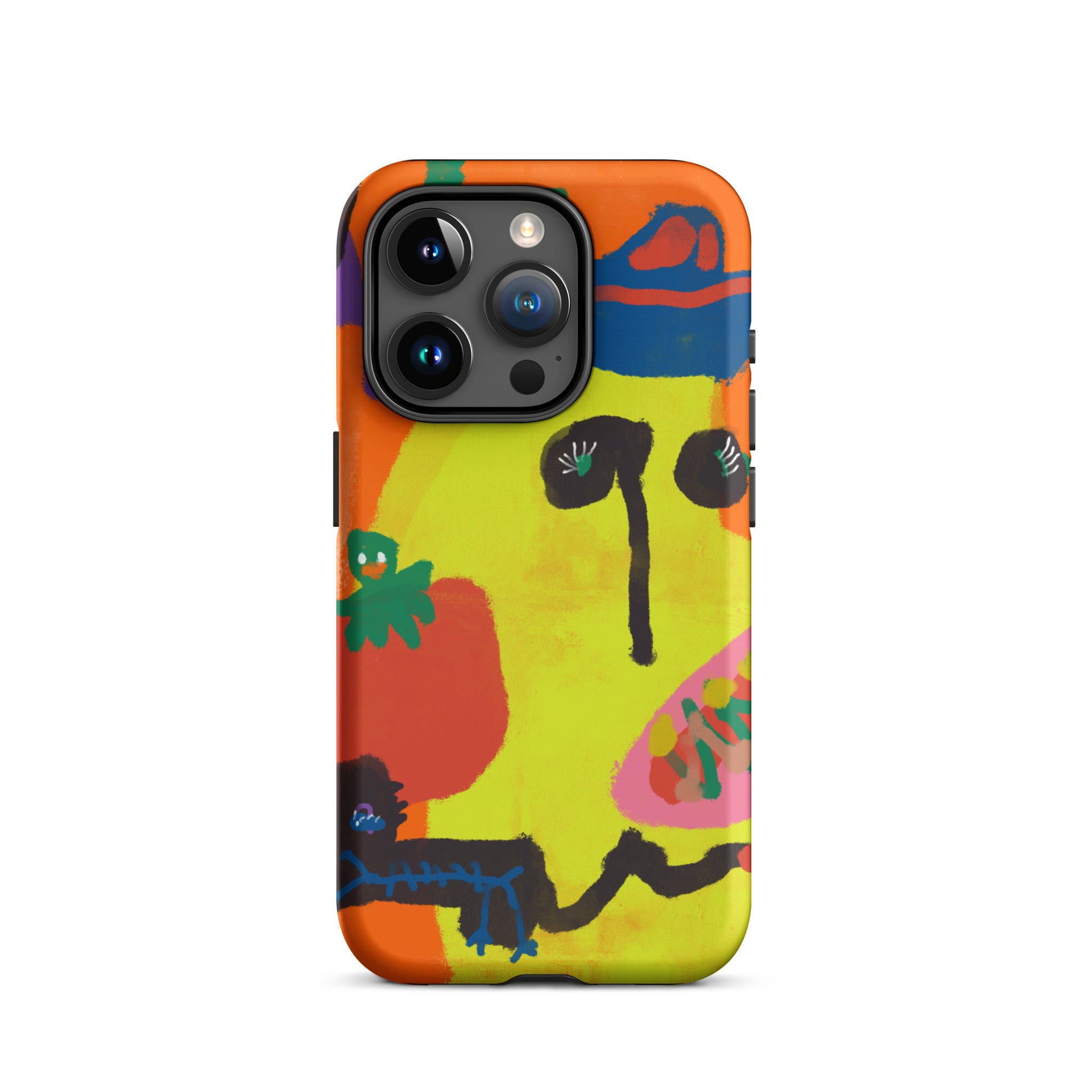 Protective Tough iPhone case showcasing original "Spicy Banana" artwork, printed with striking orange and yellow hues for a unique and durable design.