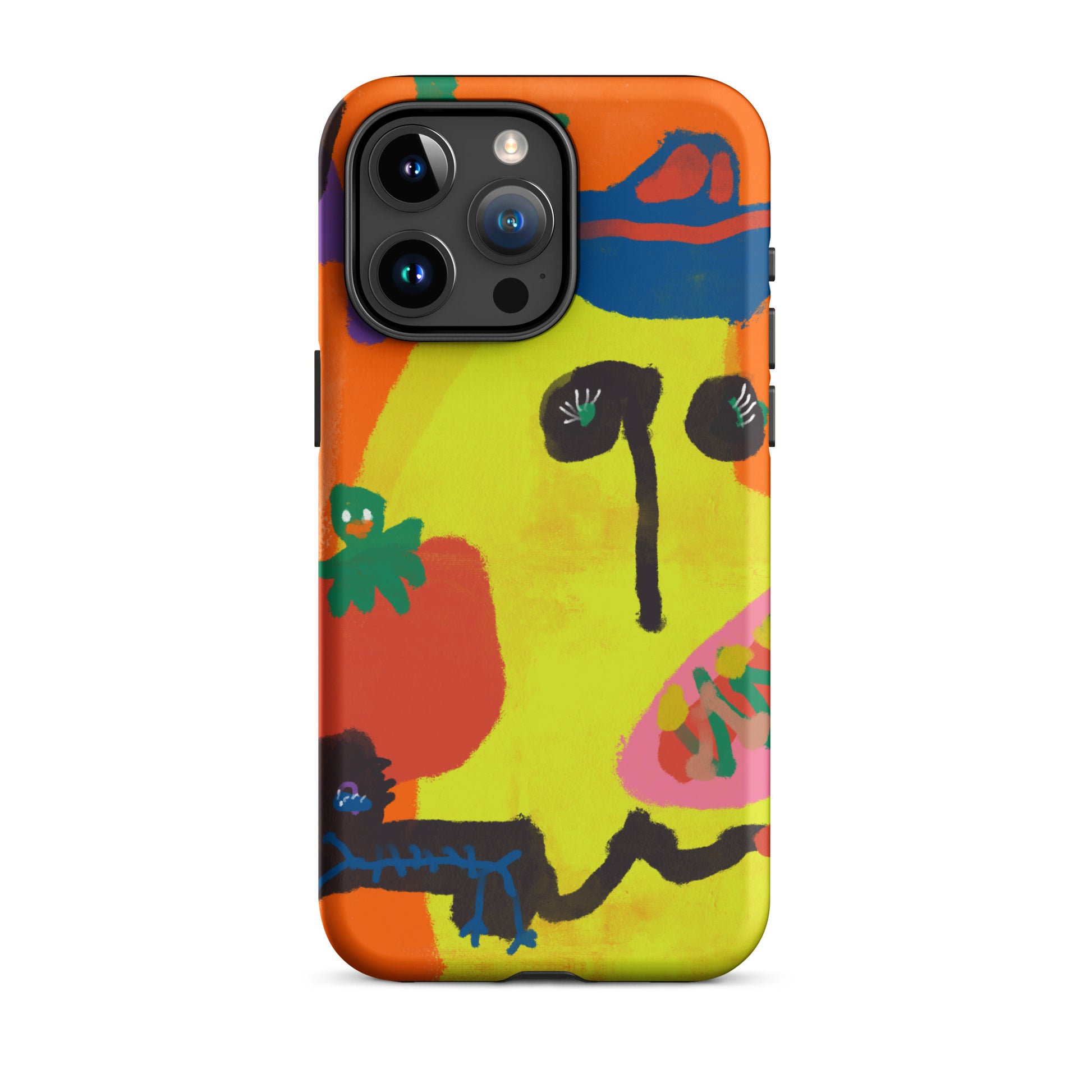 Protective Tough iPhone case showcasing original "Spicy Banana" artwork, printed with striking orange and yellow hues for a unique and durable design.