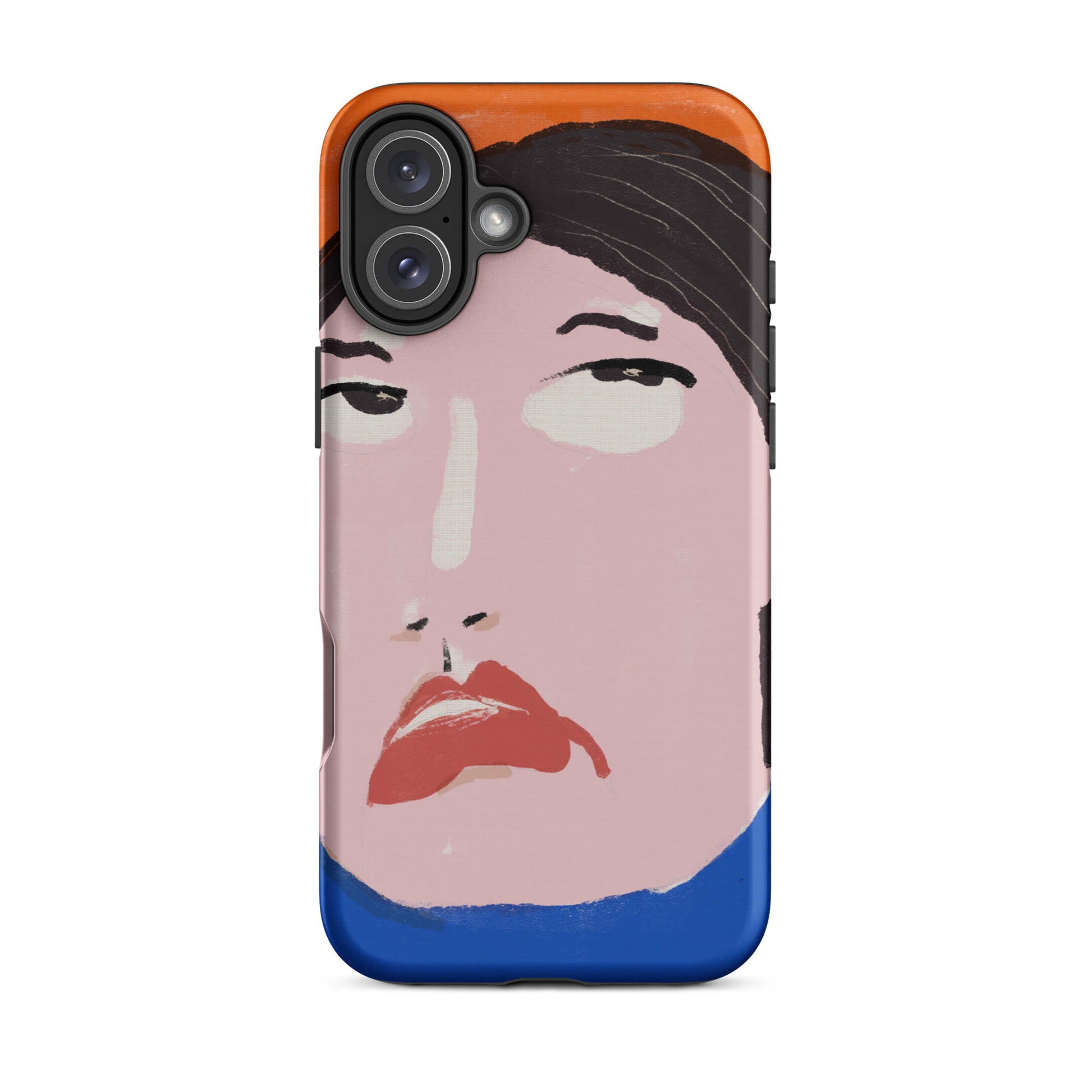 A stylish iPhone case featuring a hand-drawn portrait of a woman with an unimpressed expression, paired with the word “Nah.” The design channels a cool, dismissive vibe. The case has a durable, dual-layer build with impact protection.