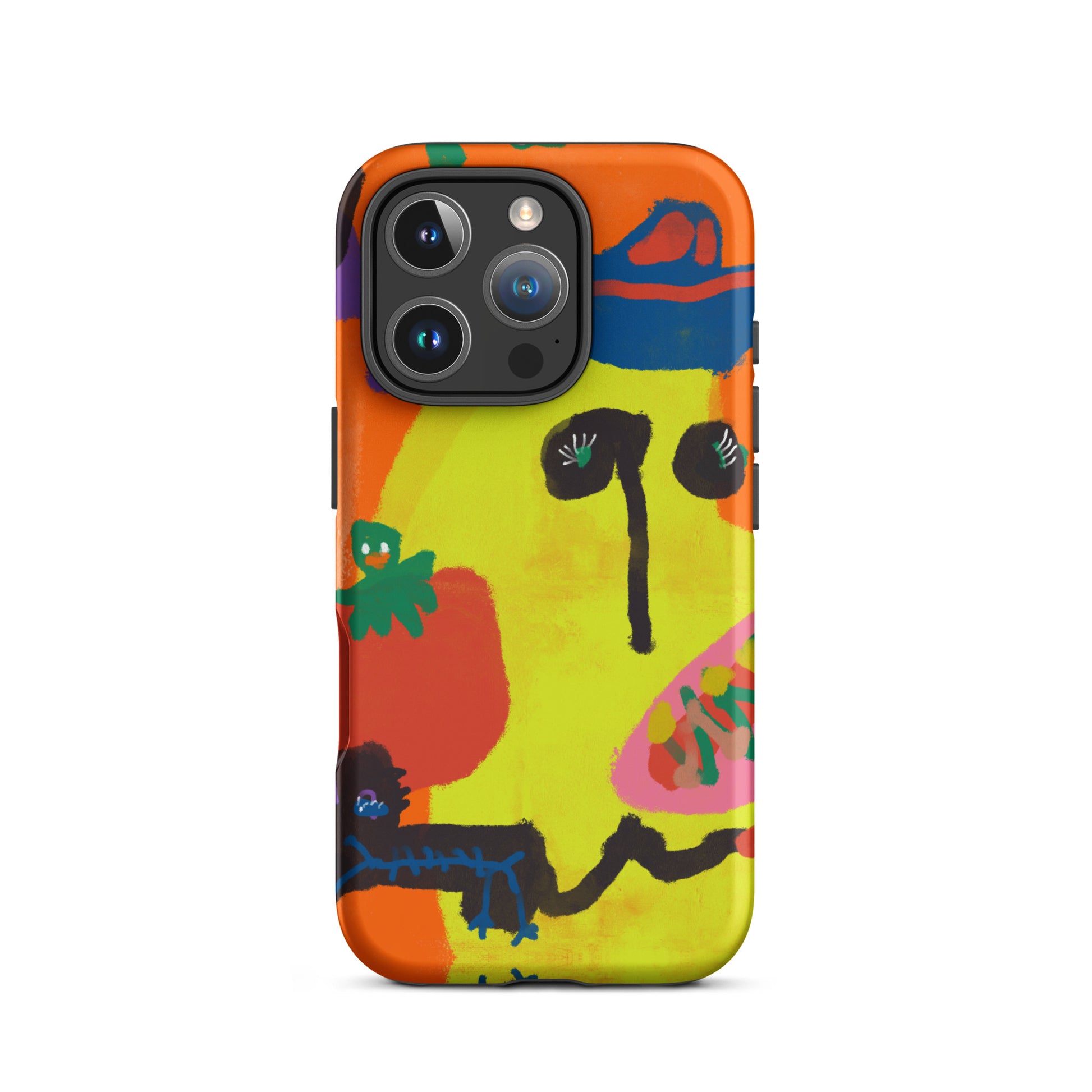 Protective Tough iPhone case showcasing original "Spicy Banana" artwork, printed with striking orange and yellow hues for a unique and durable design.