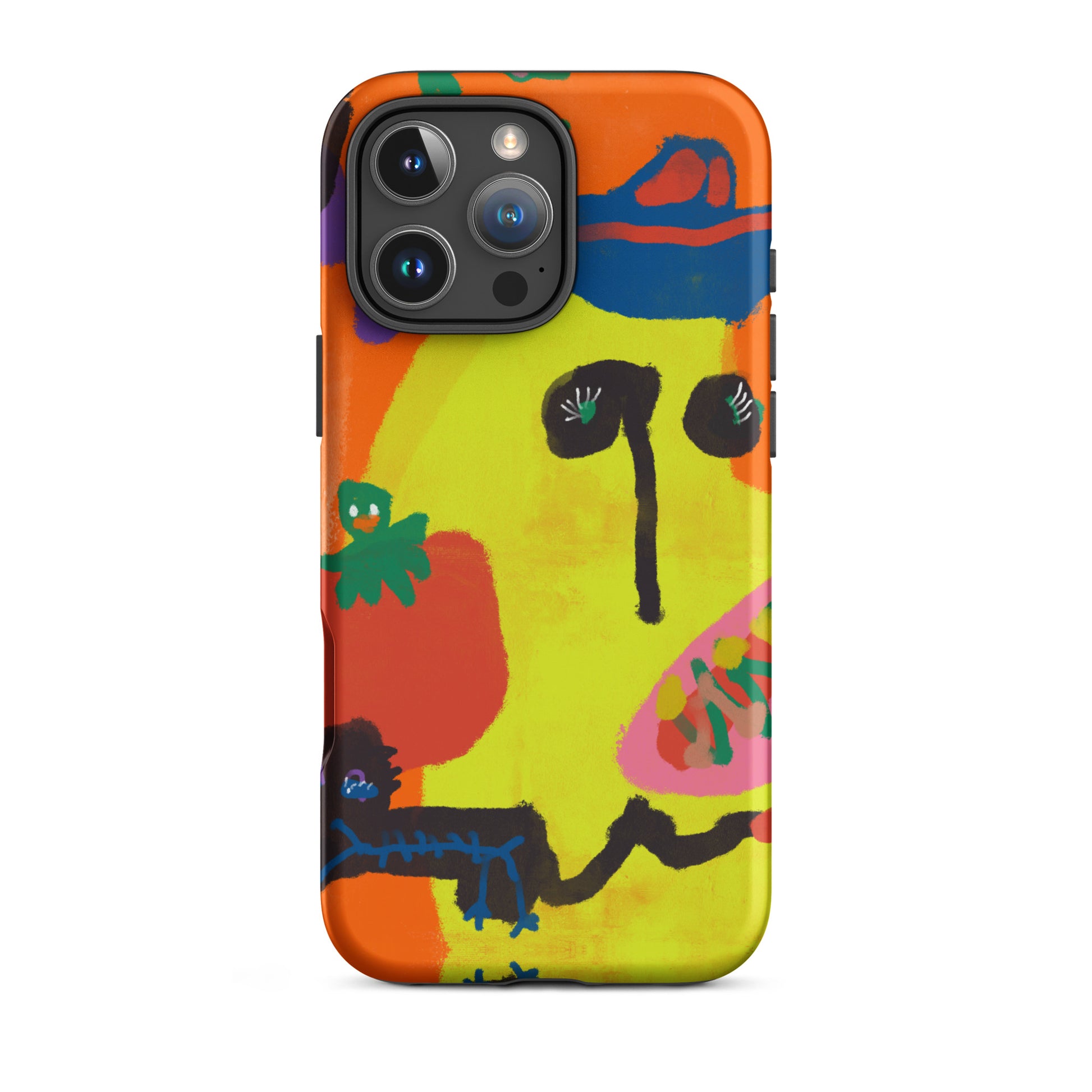 Protective Tough iPhone case showcasing original "Spicy Banana" artwork, printed with striking orange and yellow hues for a unique and durable design.