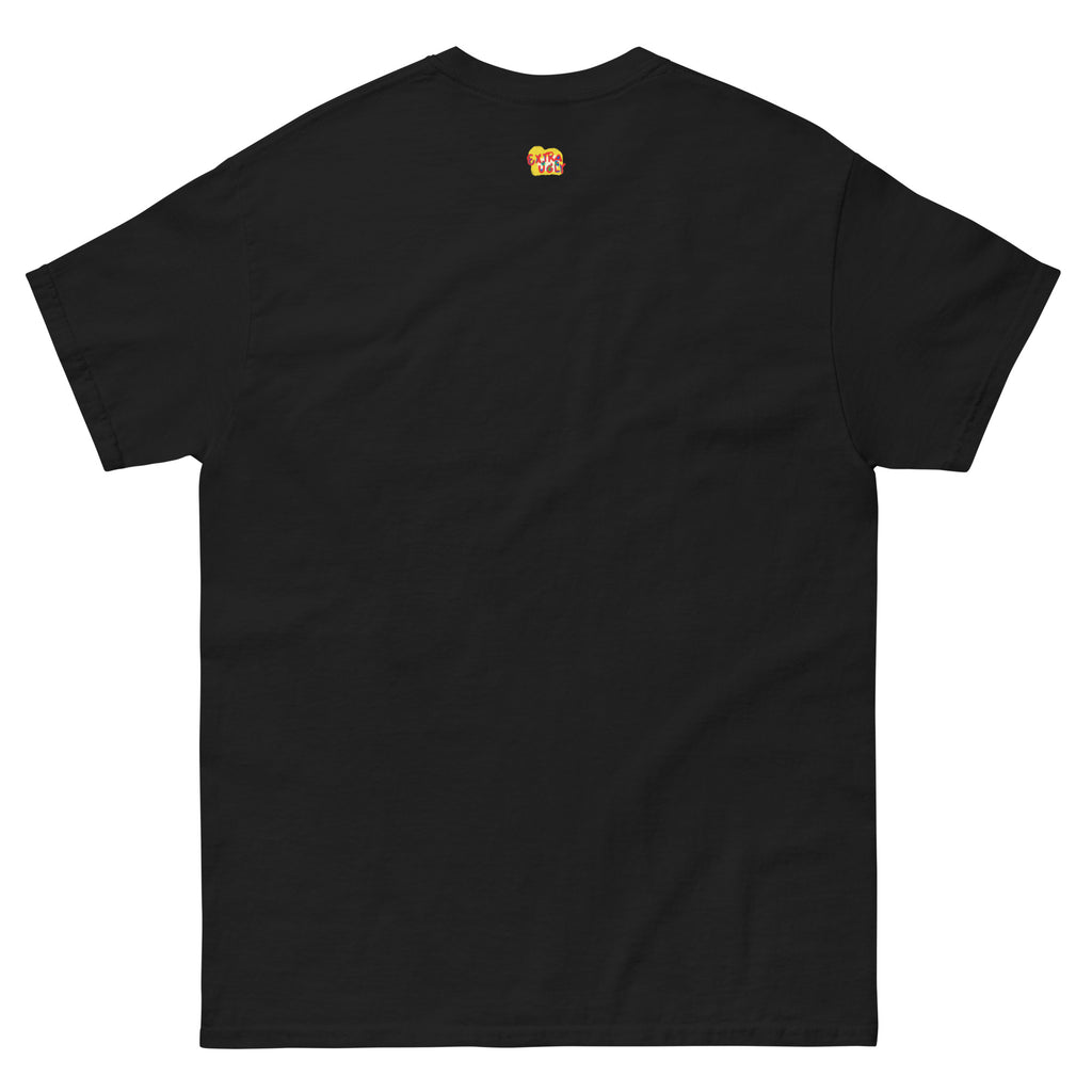 Soft 100% cotton t-shirt with a unique, warped take on Hieronymus Bosch's "Garden of Earthly Delights," in vibrant, bold colors.